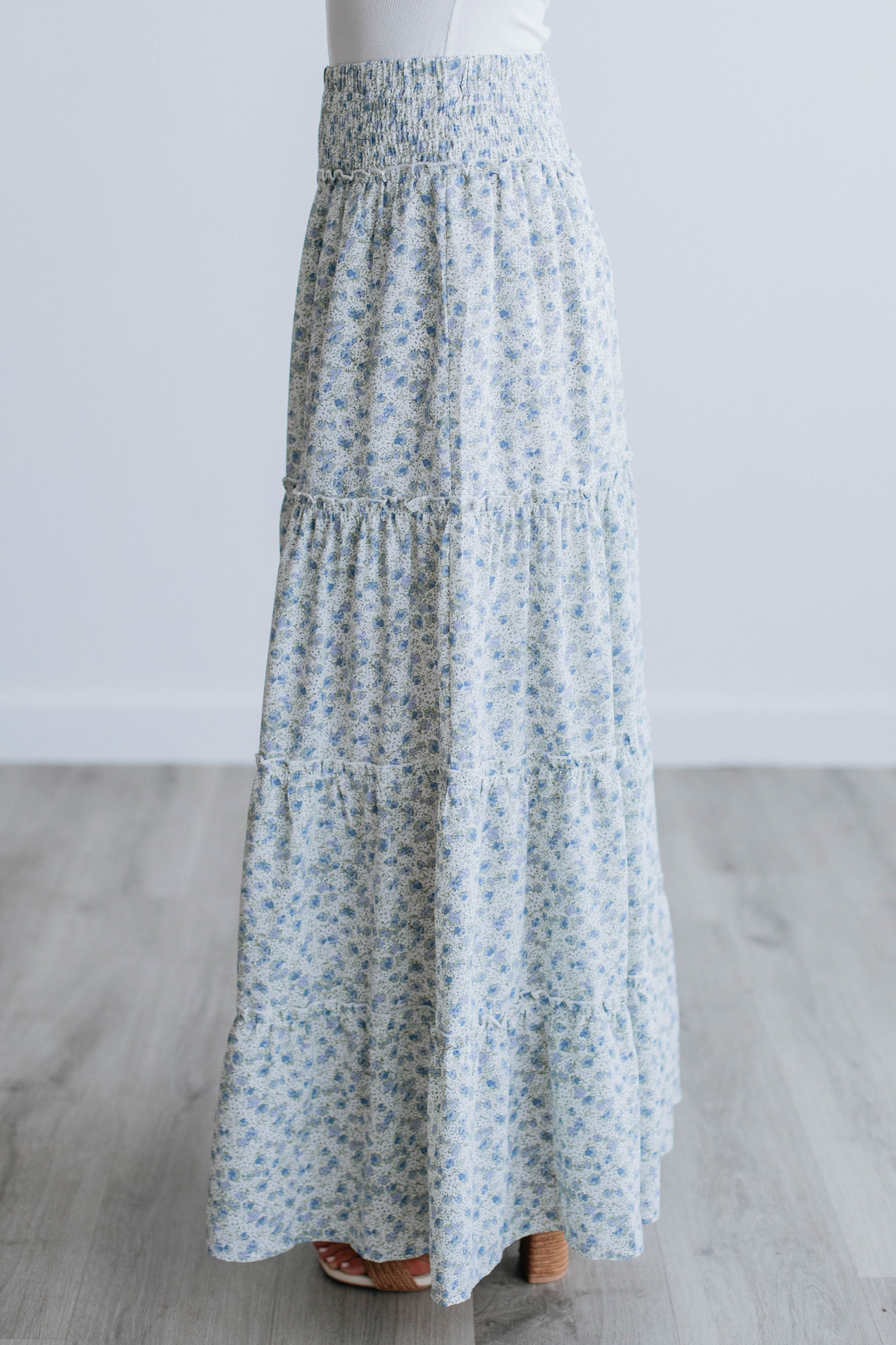 Eleanor Tiered Maxi Skirt - Dusty Blue Mix sold by Wild Oak Boutique product image thumbnail 5
