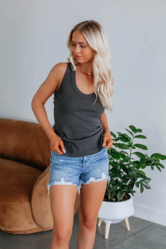 Lita Basic Tank - Charcoal sold by Wild Oak Boutique