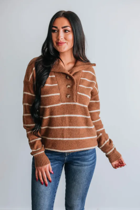 Adelia Striped Sweater - Pecan sold by Wild Oak Boutique