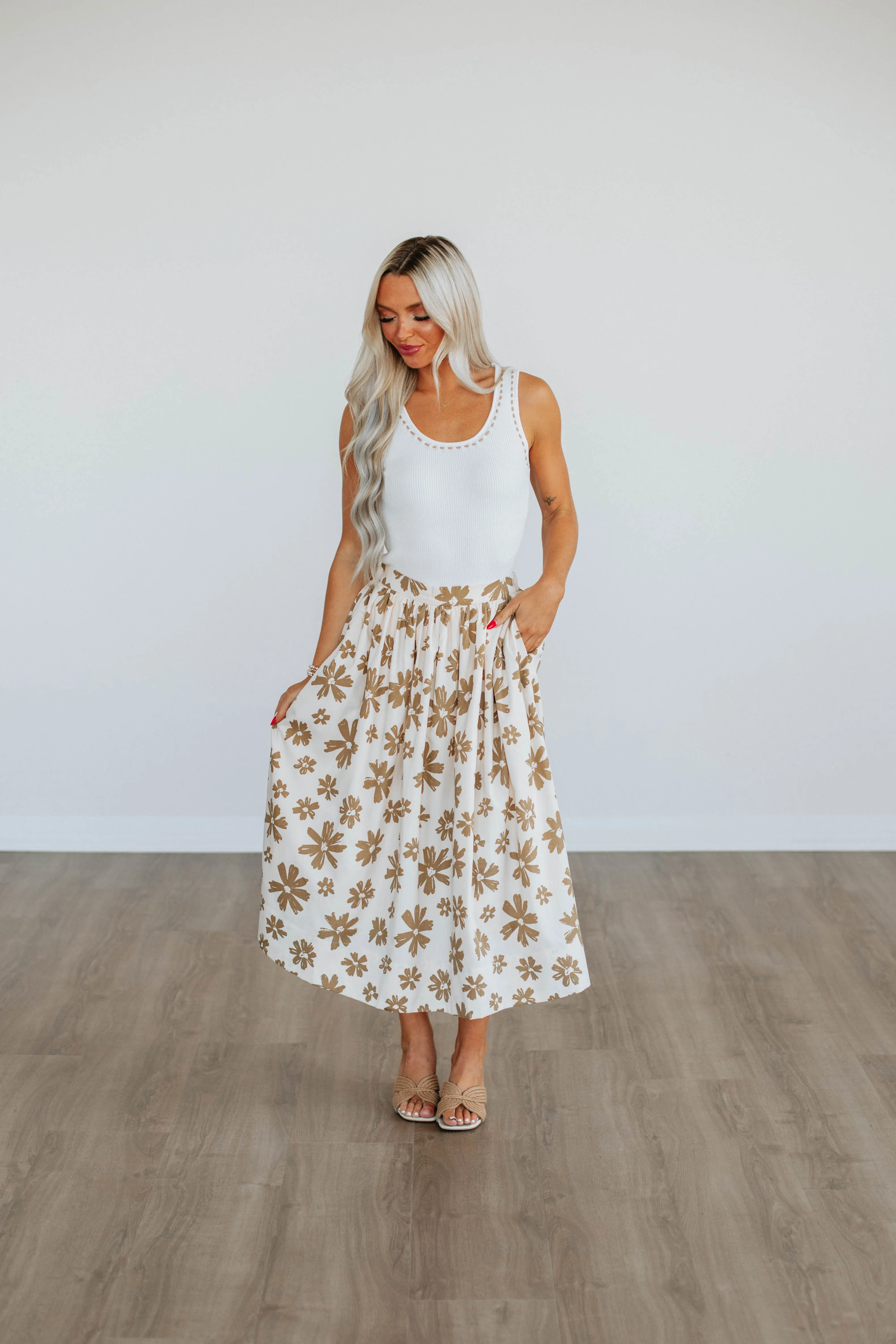 Perri Floral Midi Skirt sold by Wild Oak Boutique
