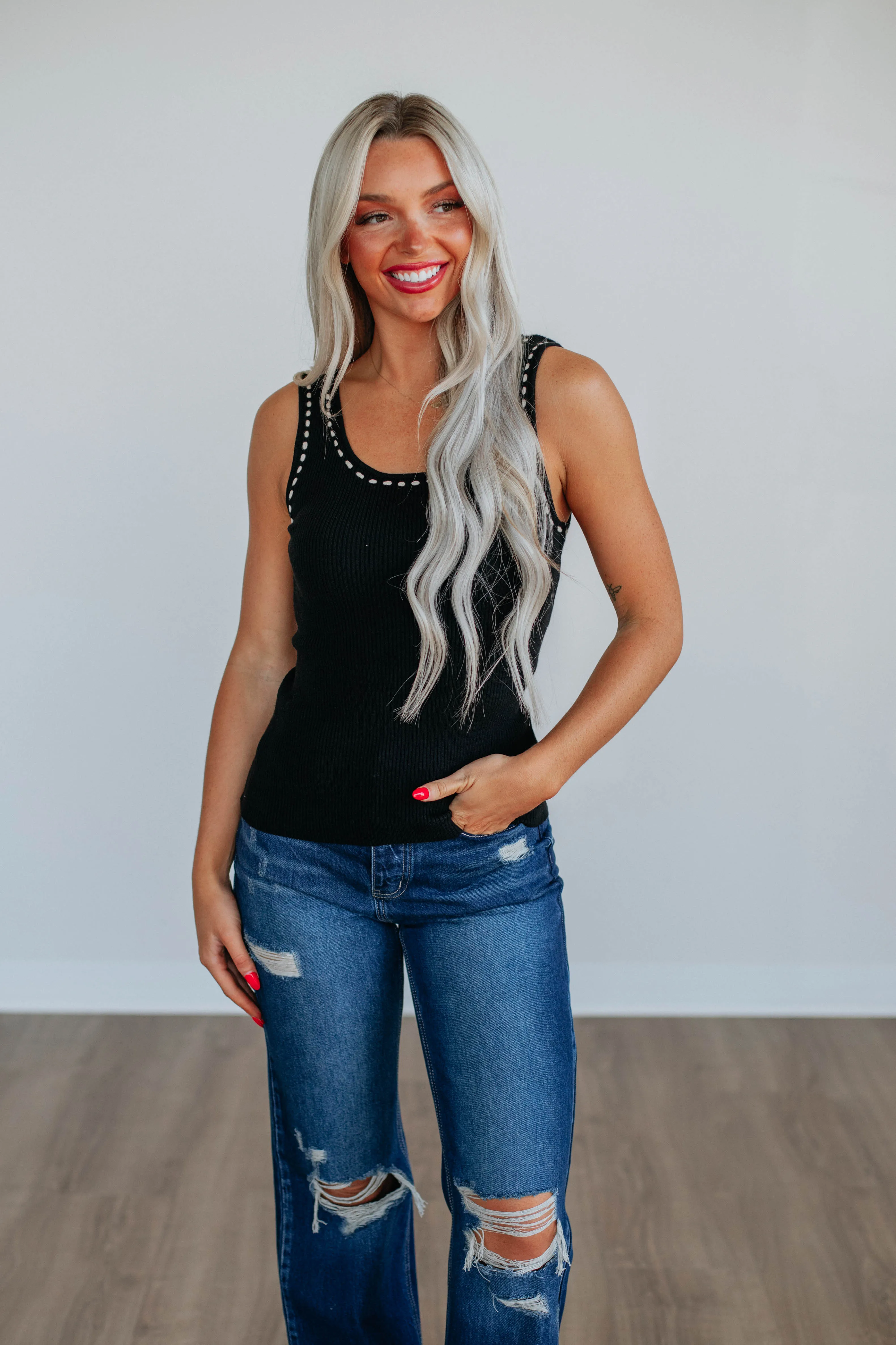 Lehni Ribbed Tank - Black sold by Wild Oak Boutique