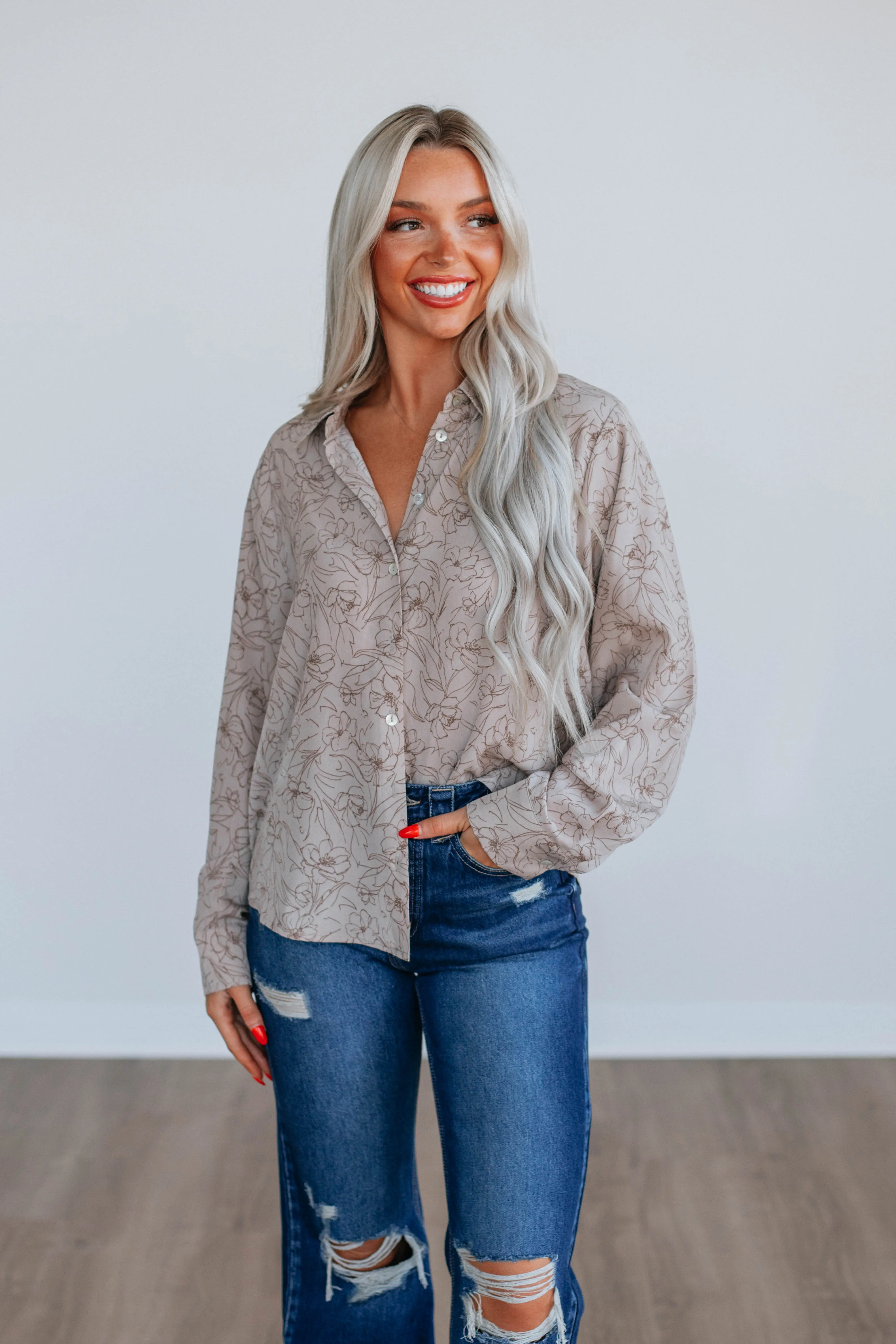 Dyana Floral Button Up - Almond sold by Wild Oak Boutique