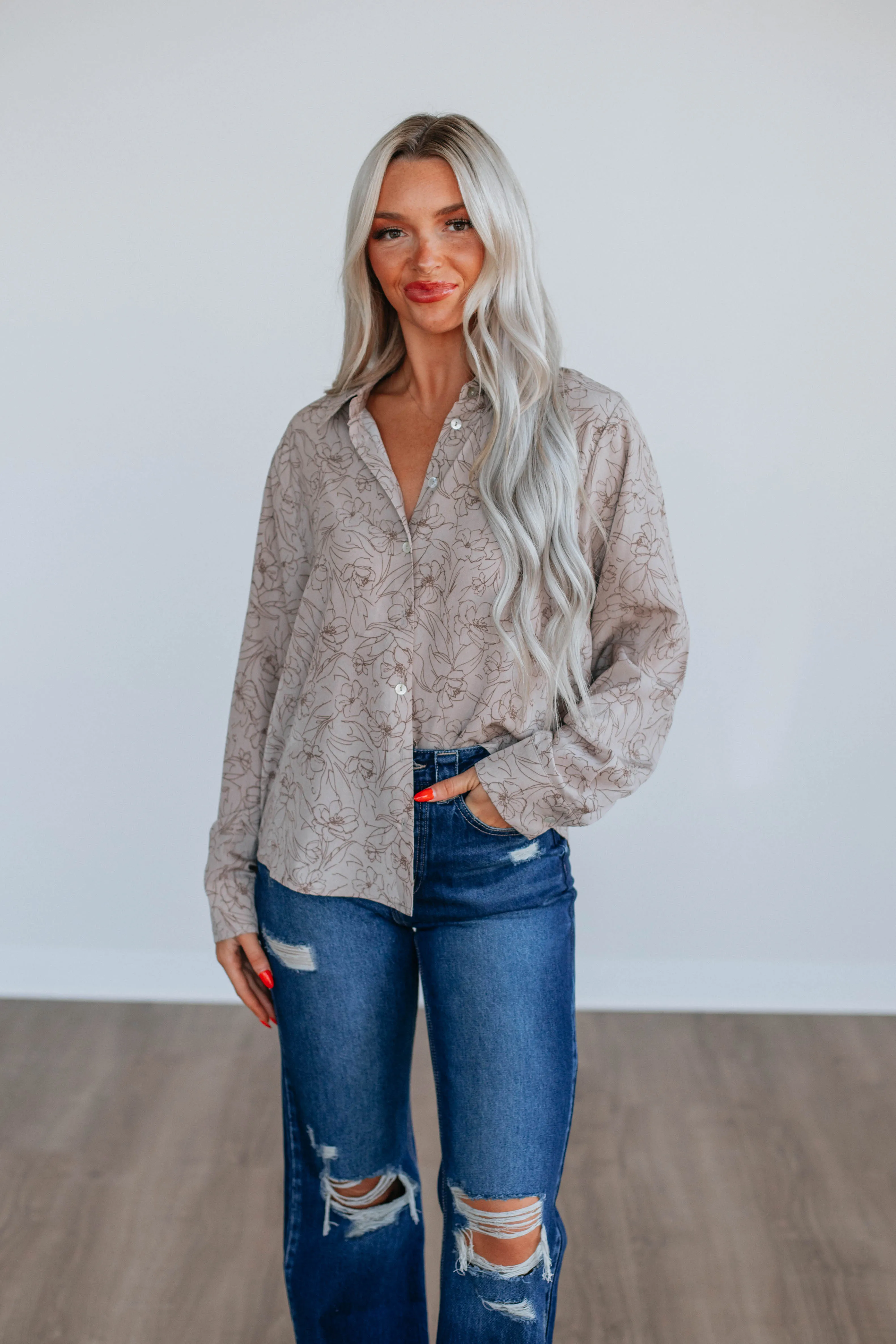 Dyana Floral Button Up - Almond sold by Wild Oak Boutique product image thumbnail 4
