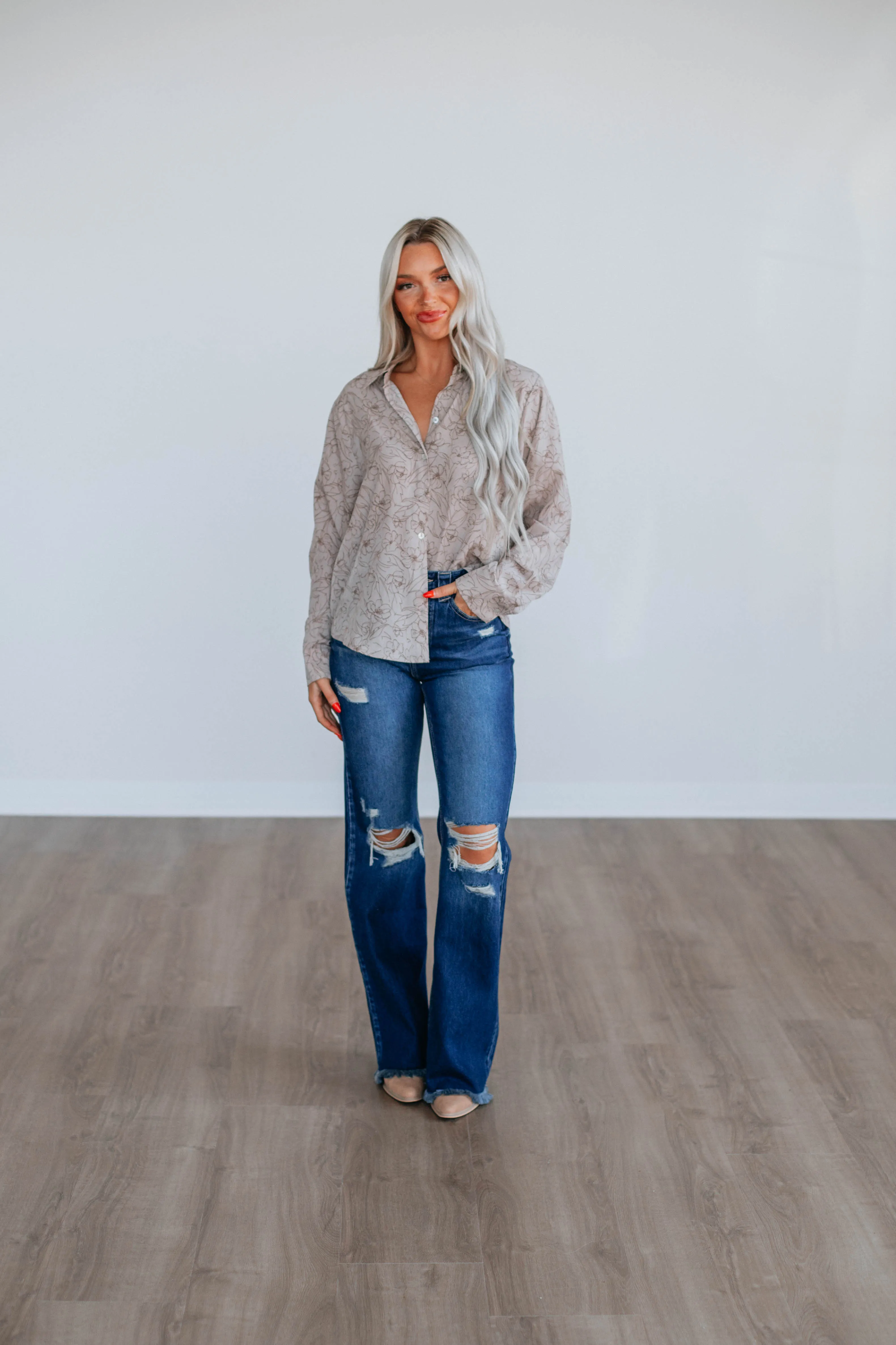 Dyana Floral Button Up - Almond sold by Wild Oak Boutique product image thumbnail 3