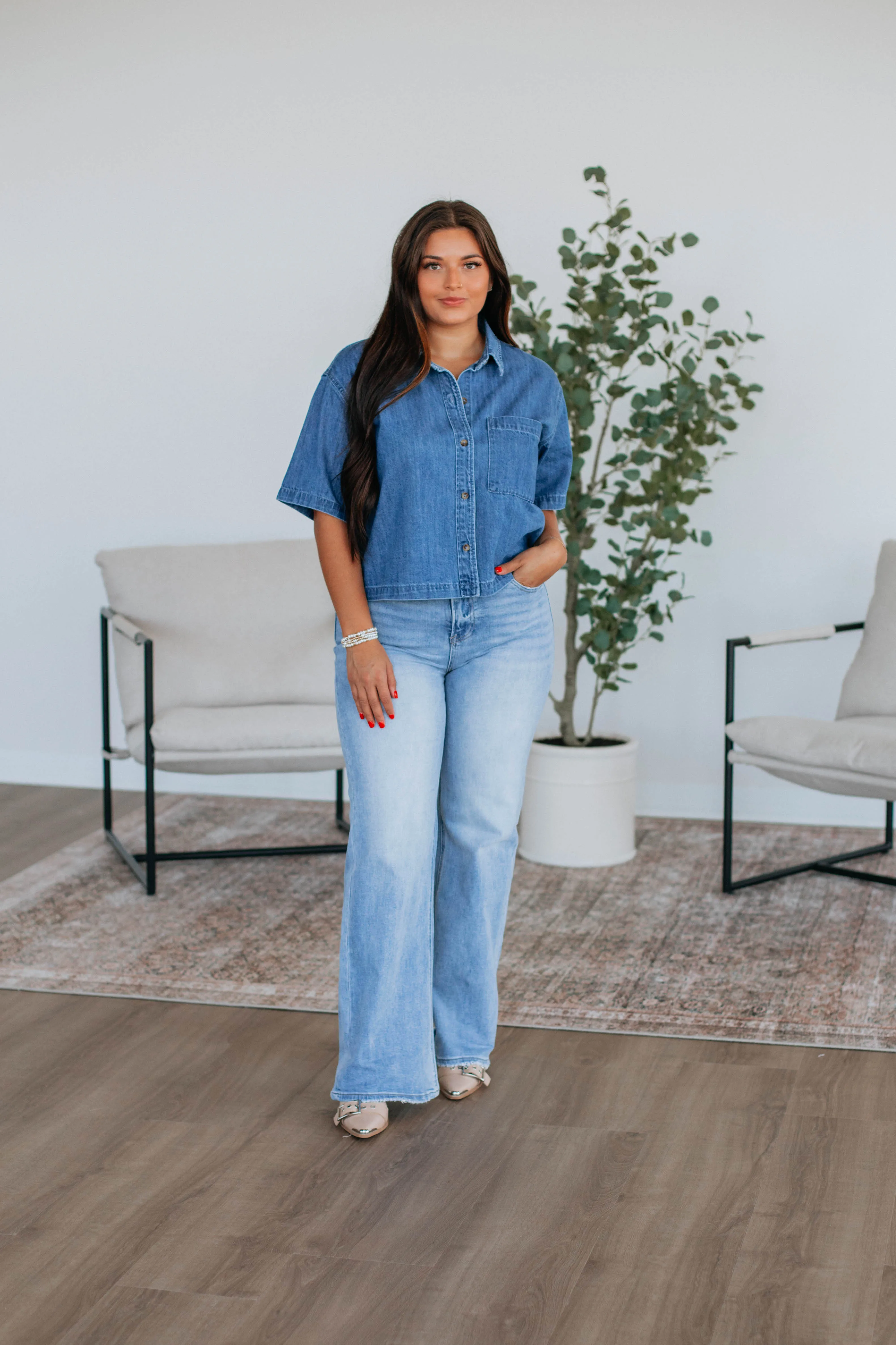 Roan Denim Top - Medium Wash sold by Wild Oak Boutique product image thumbnail 4