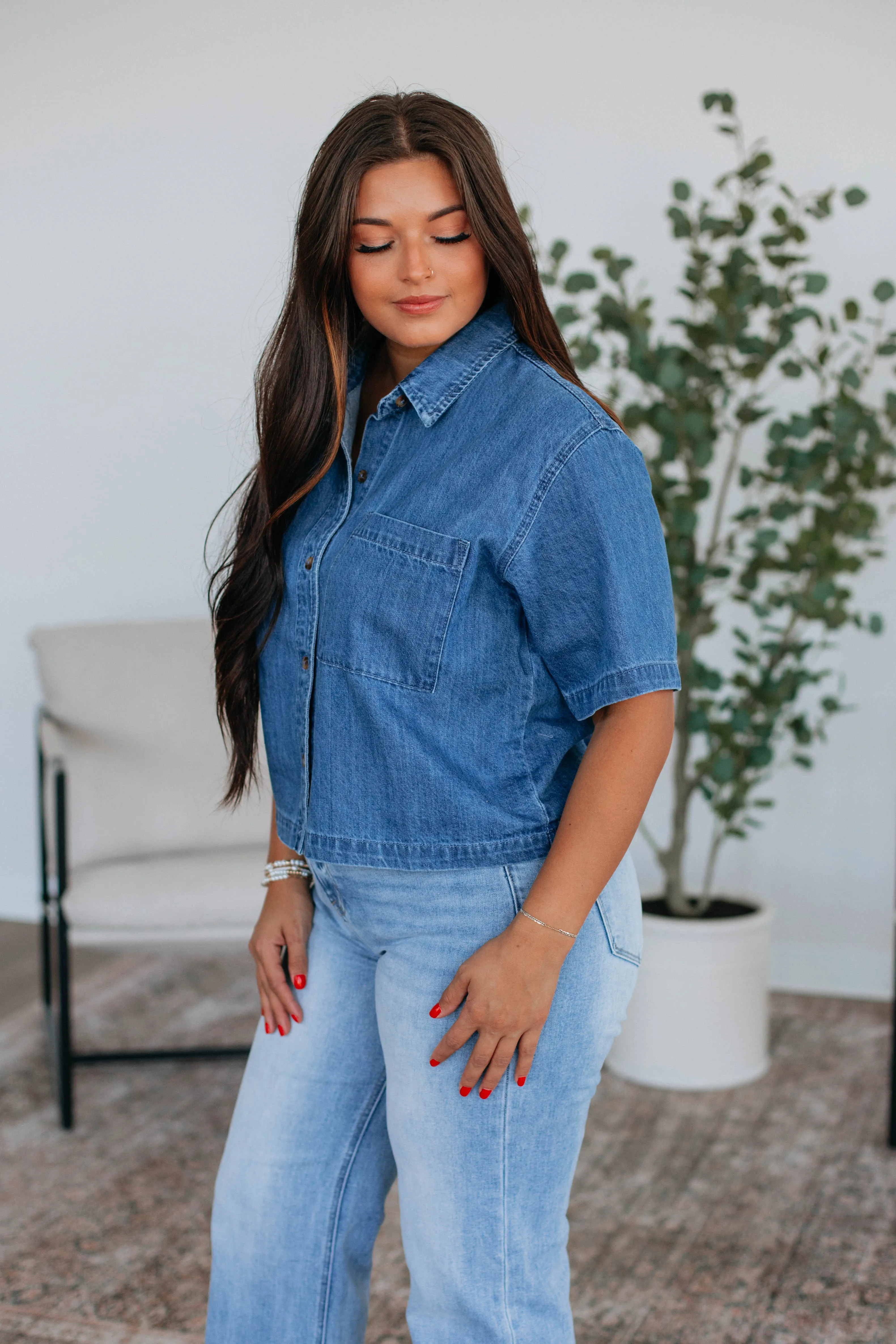 Roan Denim Top - Medium Wash sold by Wild Oak Boutique product image thumbnail 5