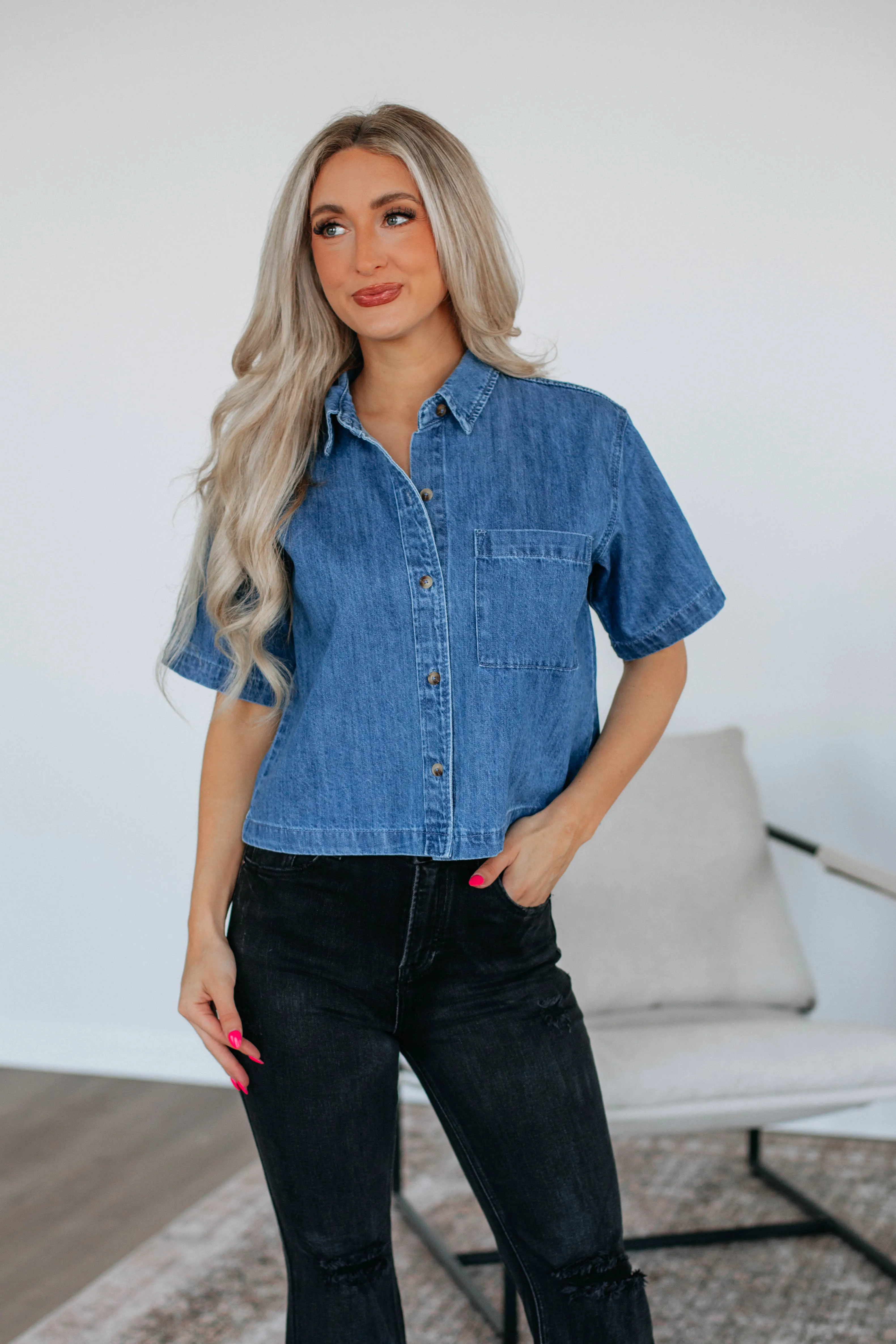 Roan Denim Top - Medium Wash sold by Wild Oak Boutique product image thumbnail 3