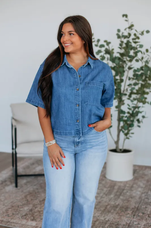 Roan Denim Top - Medium Wash sold by Wild Oak Boutique