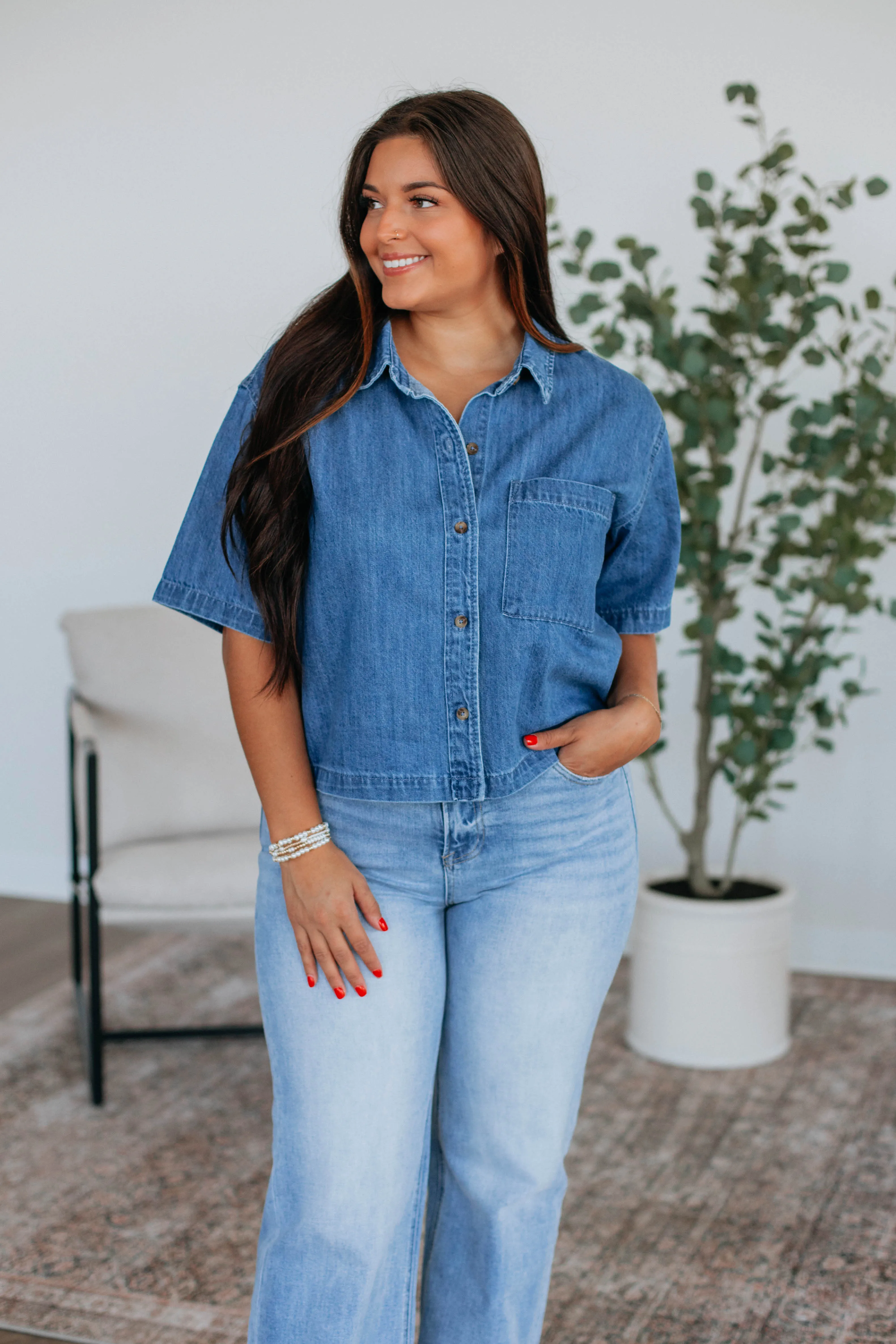 Roan Denim Top - Medium Wash sold by Wild Oak Boutique