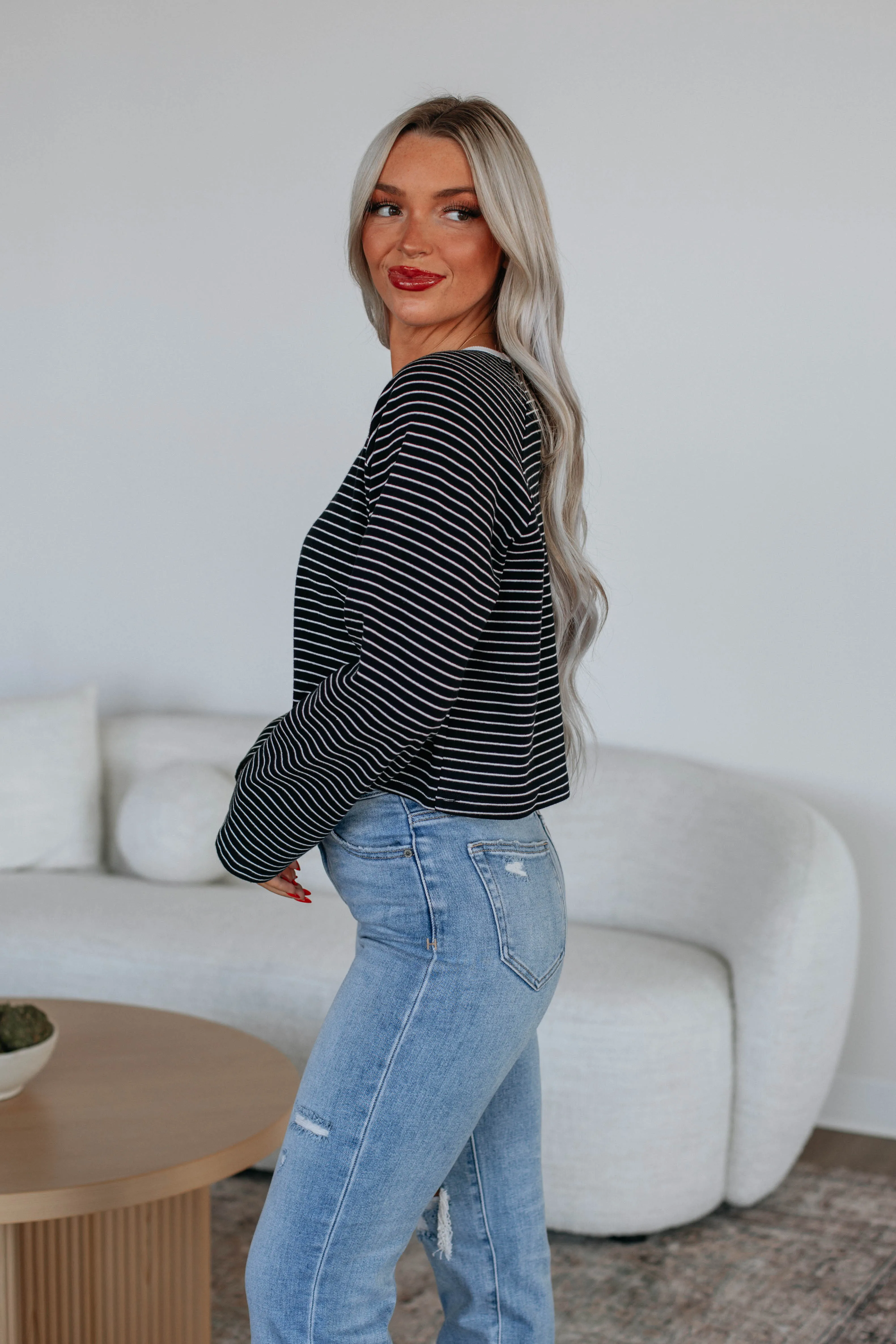 Kelley Striped Top - Black sold by Wild Oak Boutique product image thumbnail 2