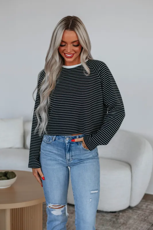 Kelley Striped Top - Black sold by Wild Oak Boutique