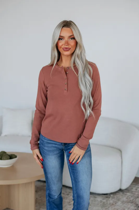 Lieza Henley Top - Marsala sold by Wild Oak Boutique