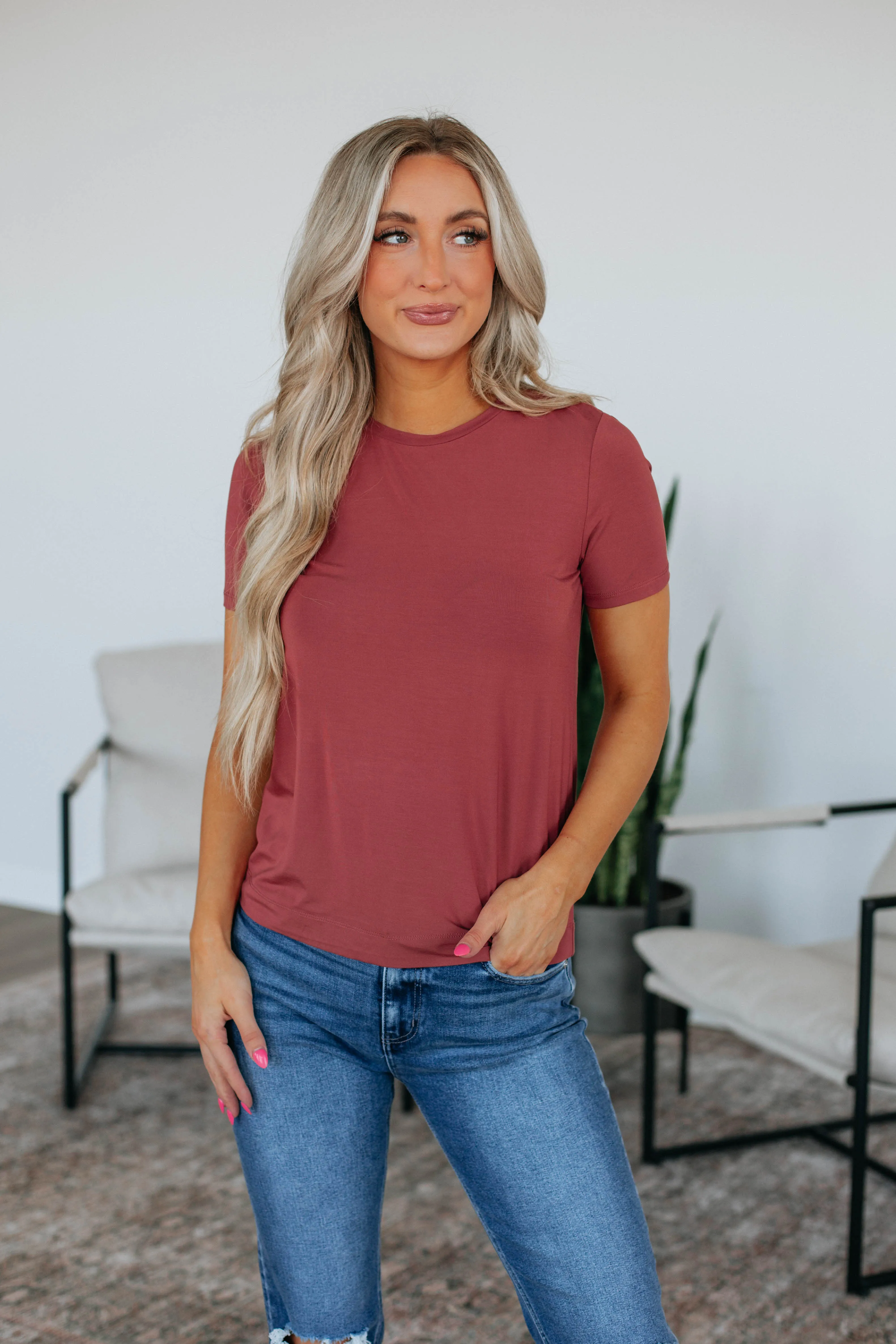 RaeAnn Basic Tee - Raspberry sold by Wild Oak Boutique