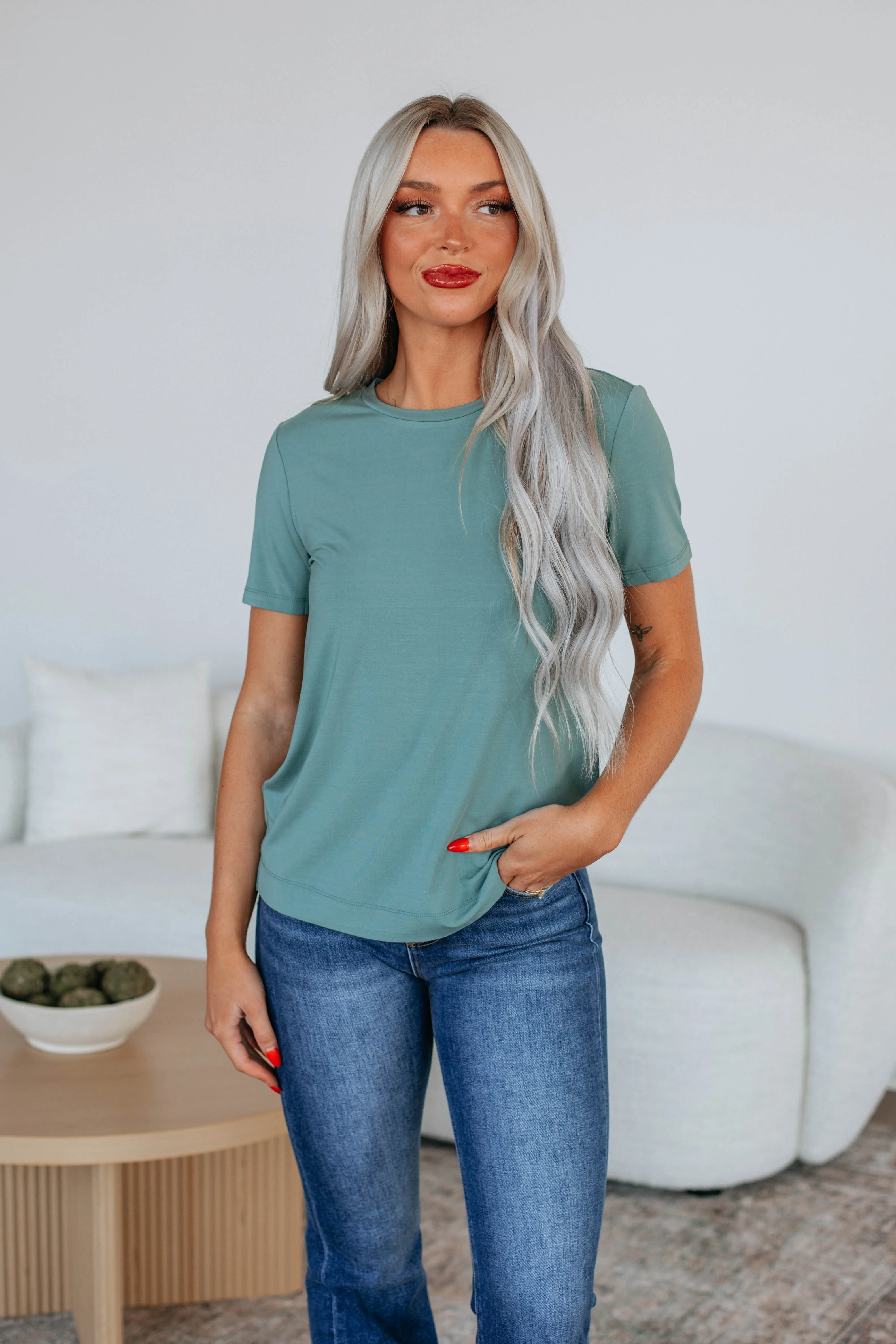 RaeAnn Basic Tee - Dusty Sage sold by Wild Oak Boutique