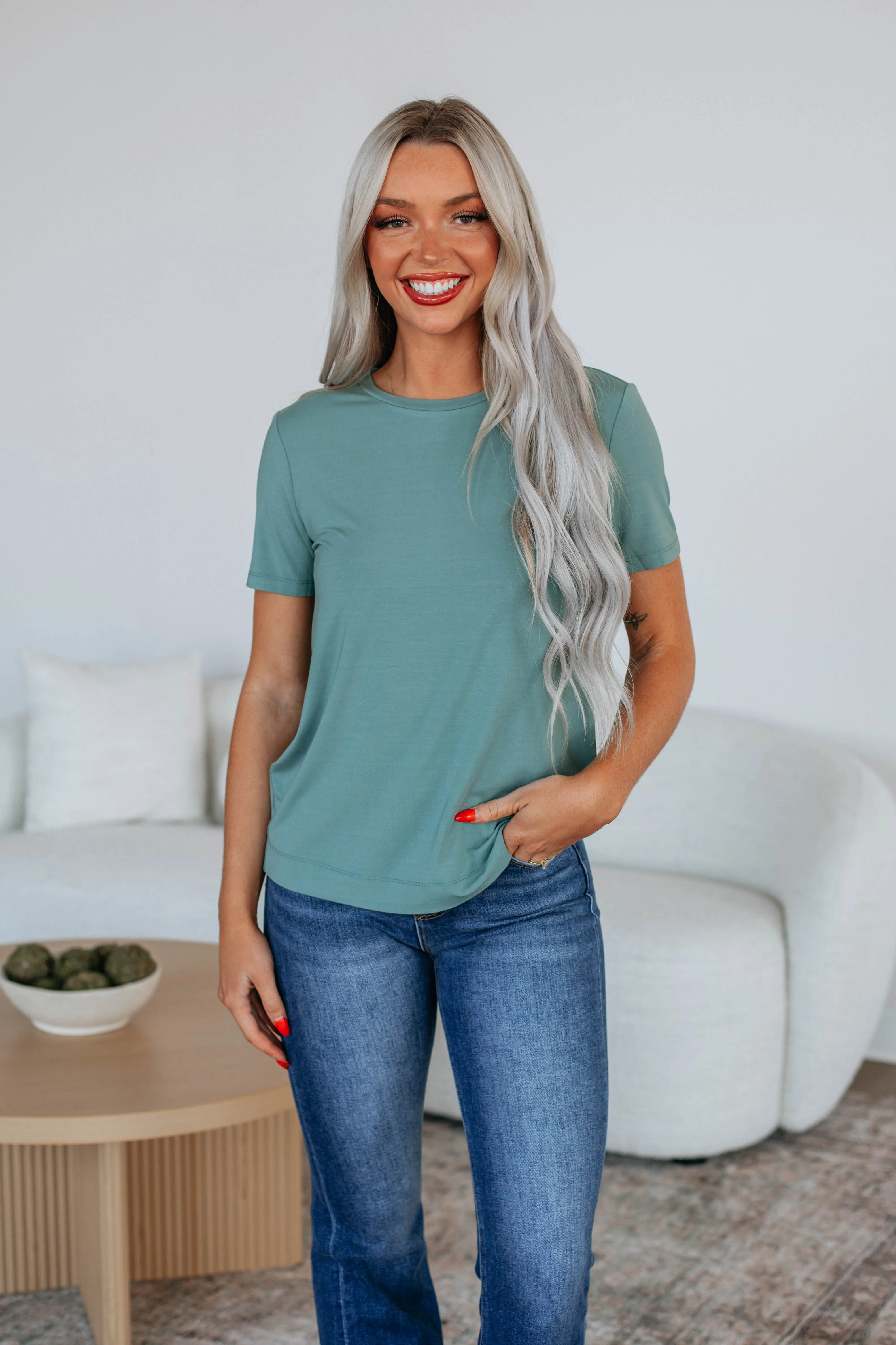 RaeAnn Basic Tee - Dusty Sage sold by Wild Oak Boutique product image thumbnail 3