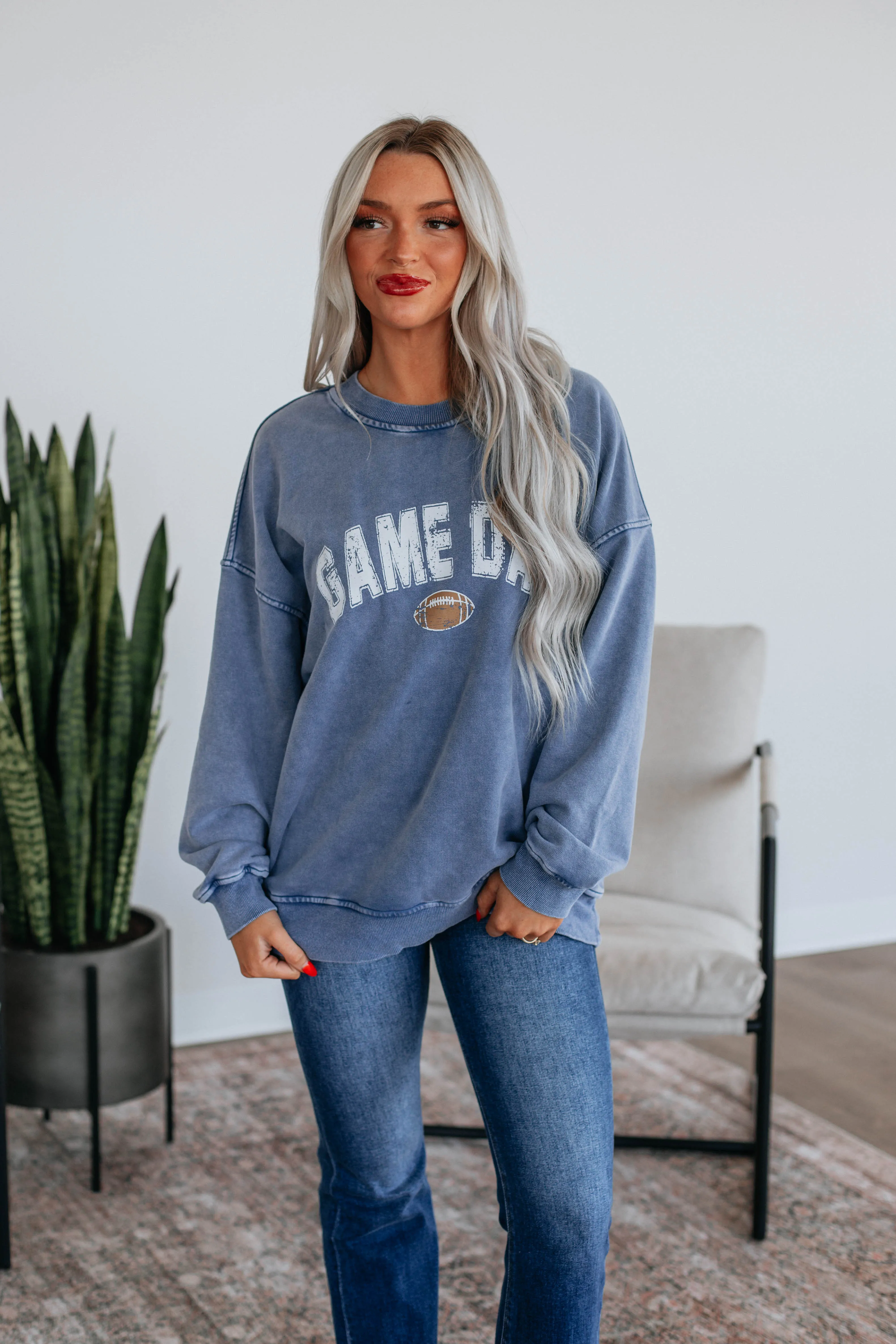 Game Day Oversized Crewneck - Steel Blue sold by Wild Oak Boutique product image thumbnail 3