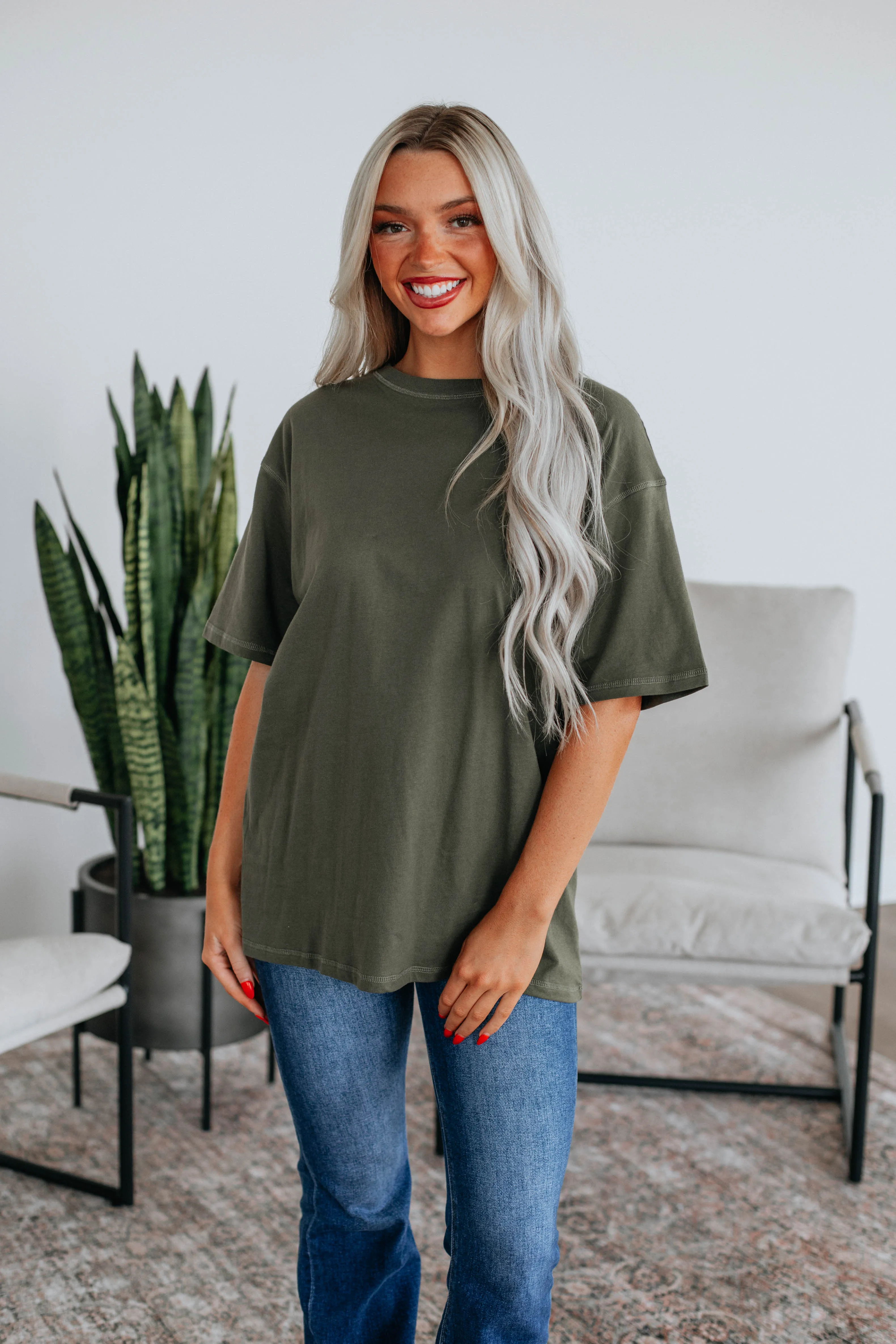 Zayda Basic Tee - Dark Olive sold by Wild Oak Boutique product image thumbnail 3
