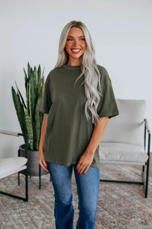 Zayda Basic Tee - Dark Olive sold by Wild Oak Boutique