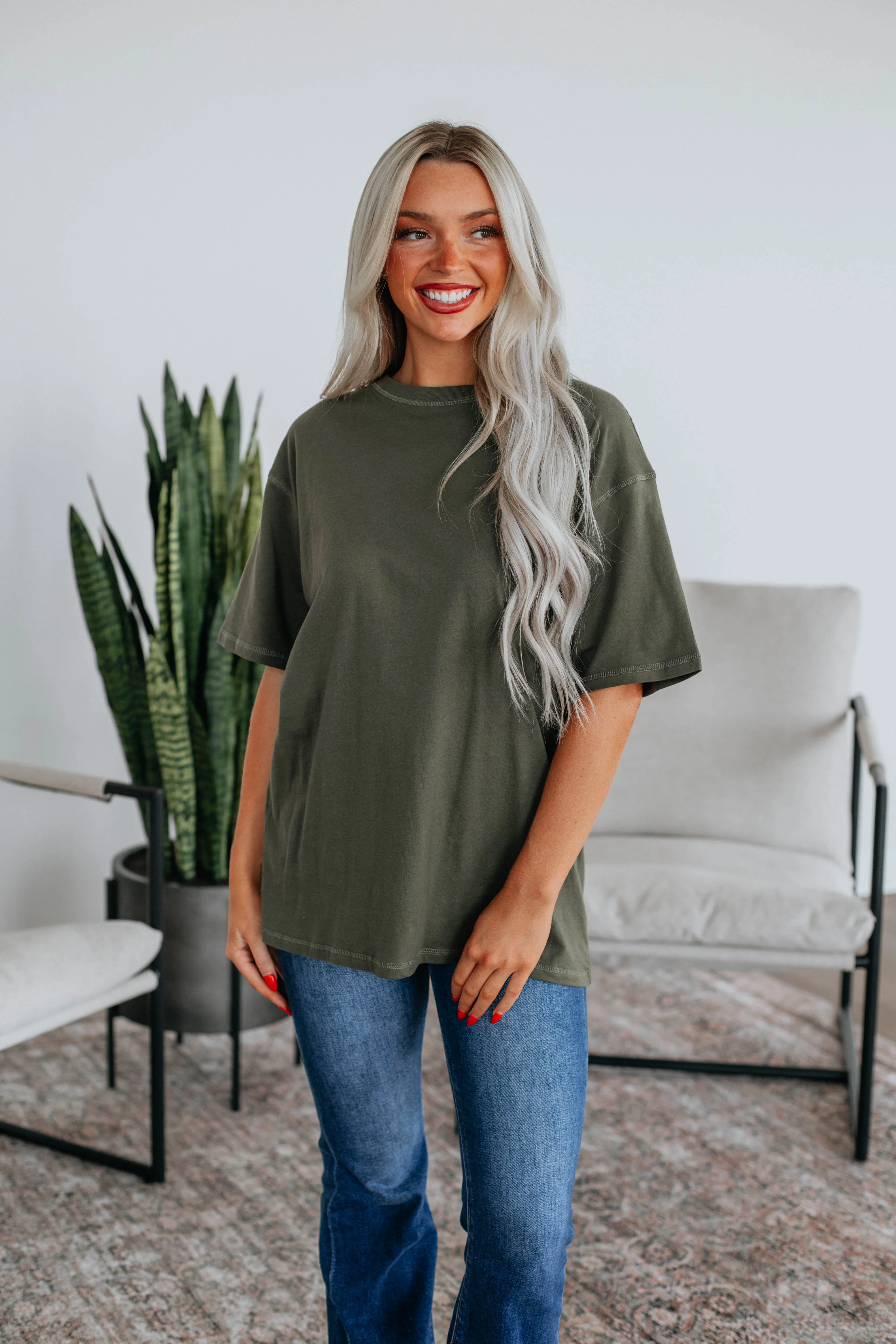 Zayda Basic Tee - Dark Olive sold by Wild Oak Boutique