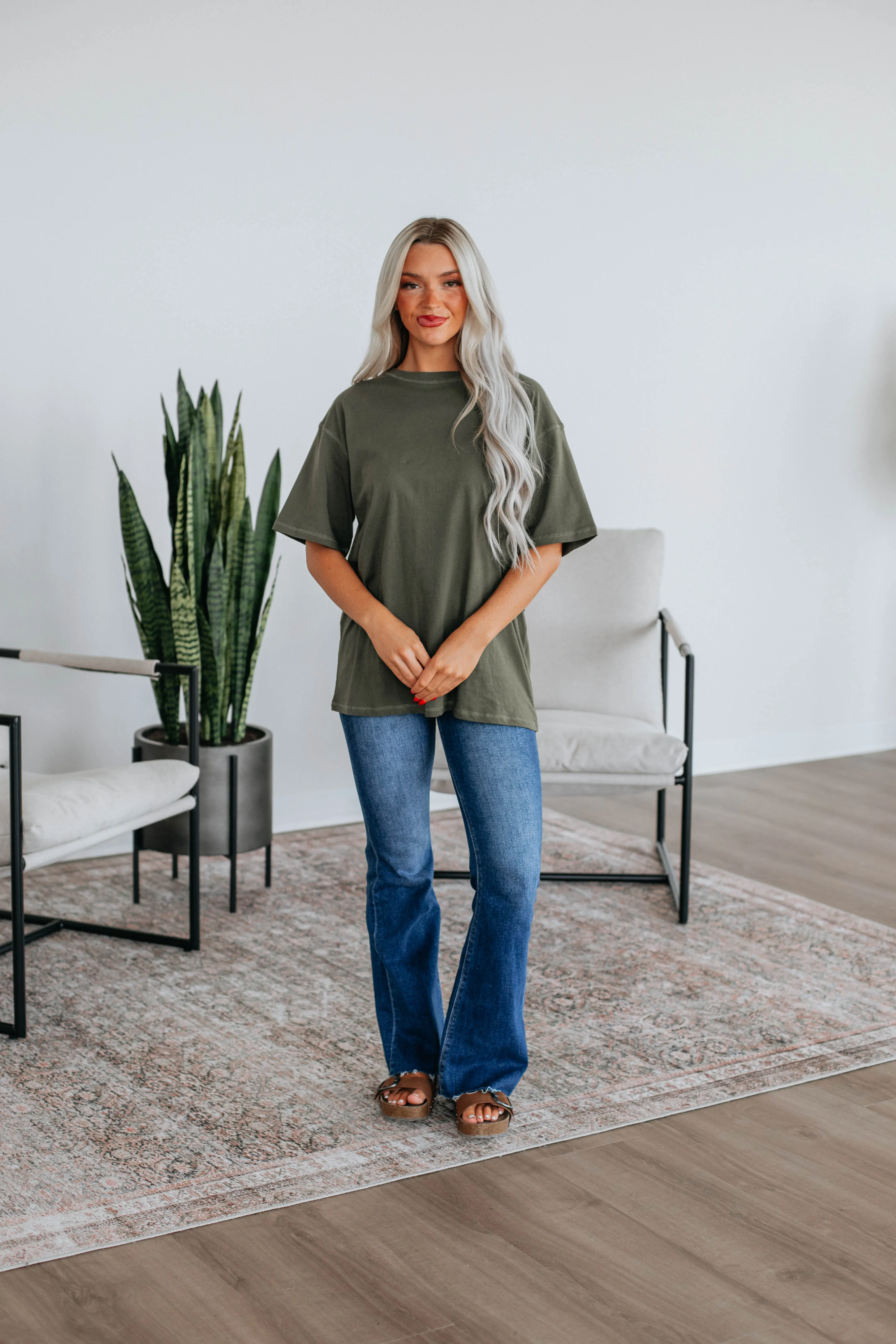 Zayda Basic Tee - Dark Olive sold by Wild Oak Boutique product image thumbnail 2