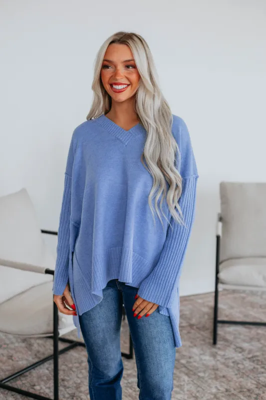 Wynston Oversized Sweater - Cornflower Blue sold by Wild Oak Boutique
