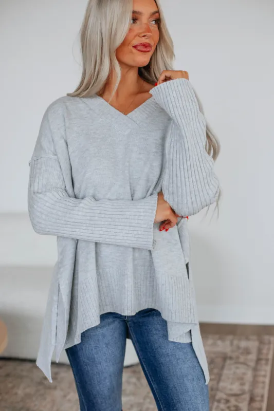 Wynston Oversized Sweater - Heather Grey sold by Wild Oak Boutique