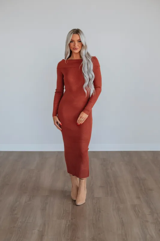 Morgana Sweater Dress - Brick sold by Wild Oak Boutique