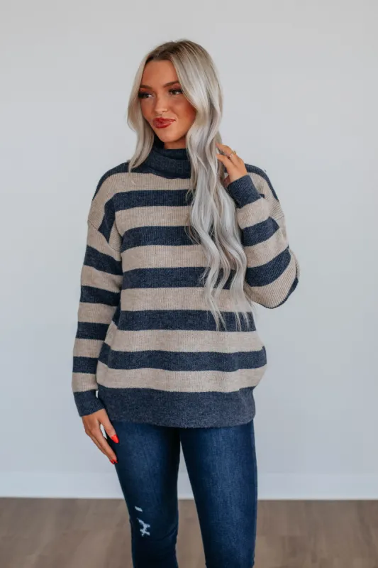 Kayton Striped Sweater - Navy made by BE COOL