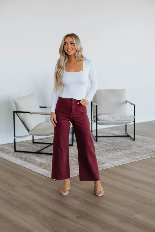 Linsley Wide Leg Pants - Maroon sold by Wild Oak Boutique