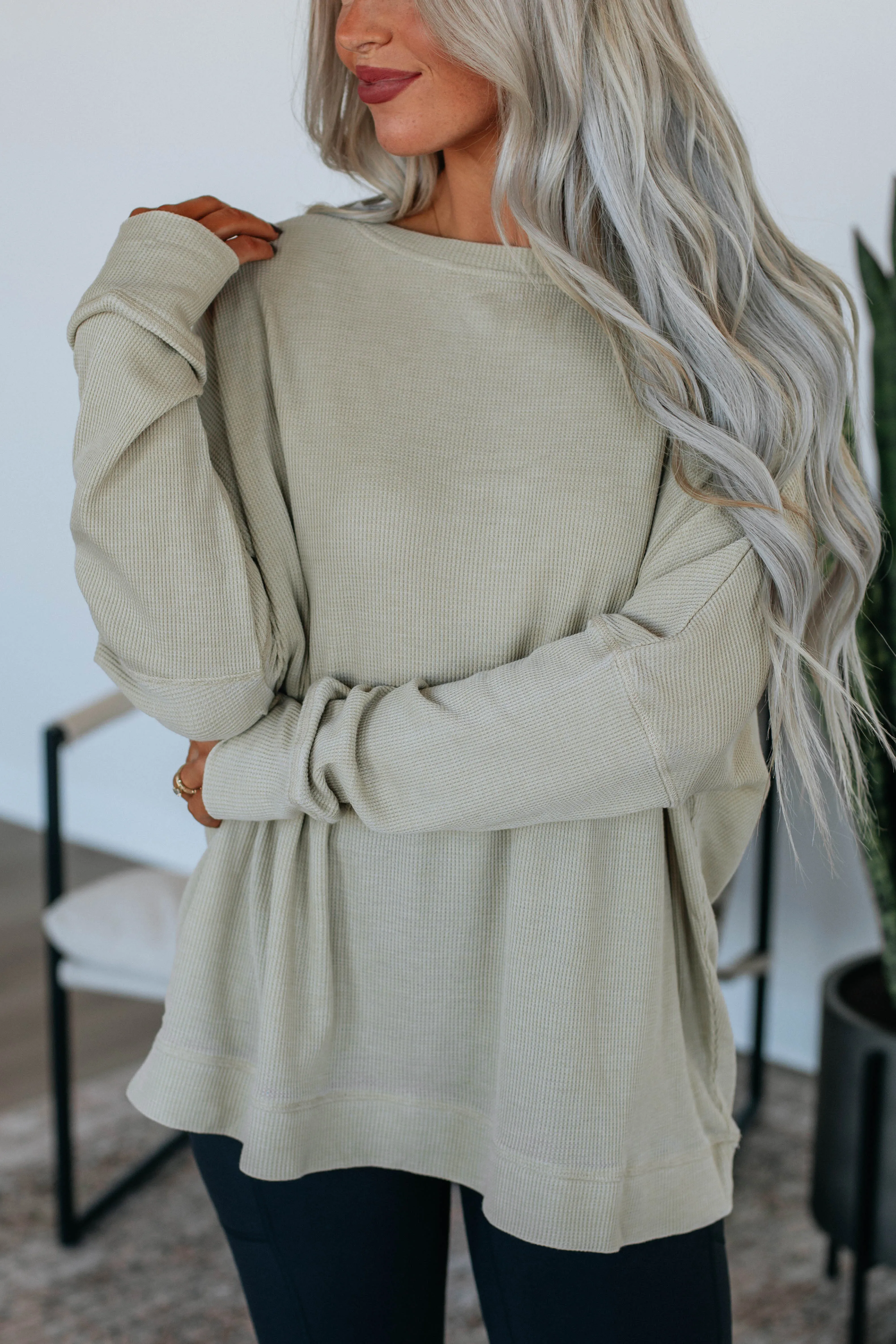 Breah Waffle Knit Top - Sand sold by Wild Oak Boutique product image thumbnail 2