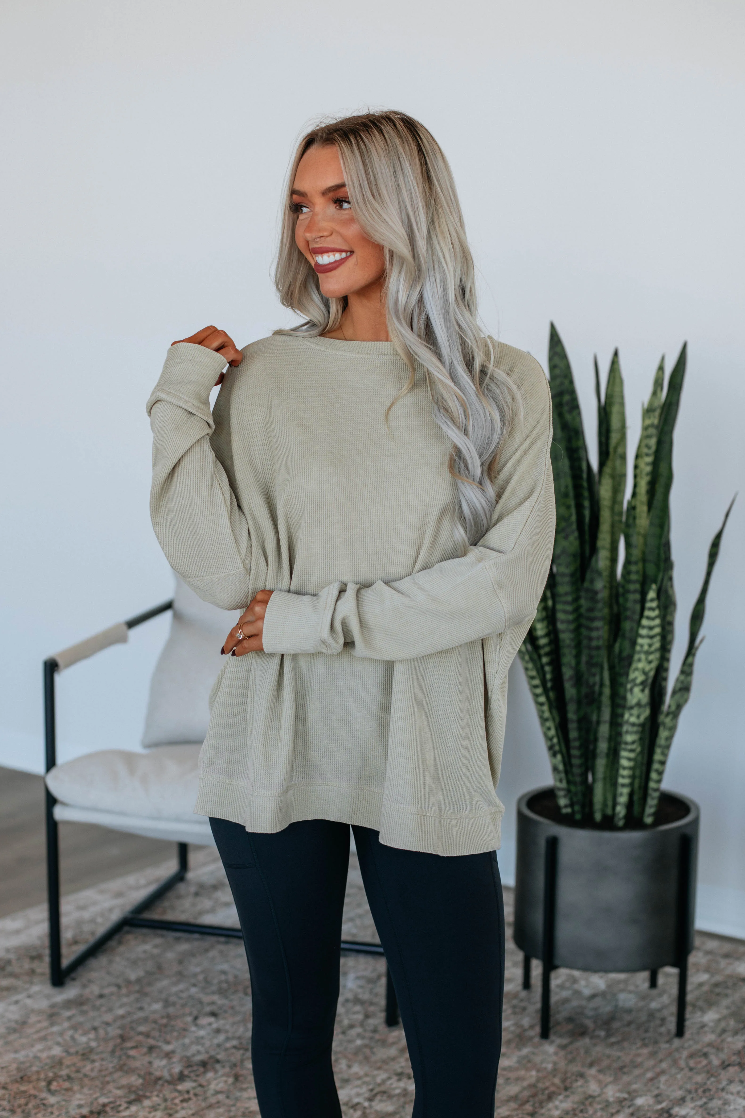Breah Waffle Knit Top - Sand sold by Wild Oak Boutique