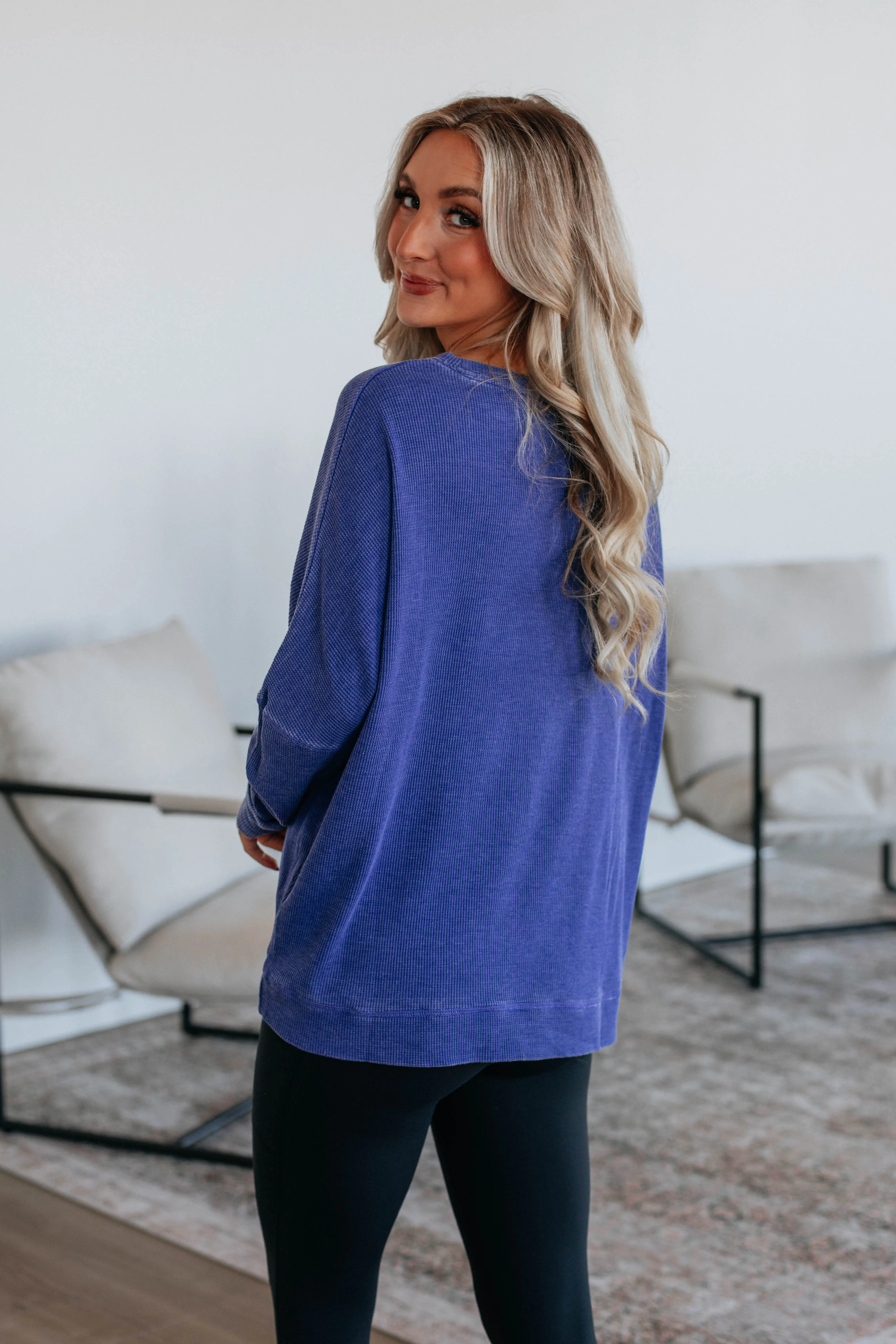 Breah Waffle Knit Top - Indigo sold by Wild Oak Boutique product image thumbnail 5