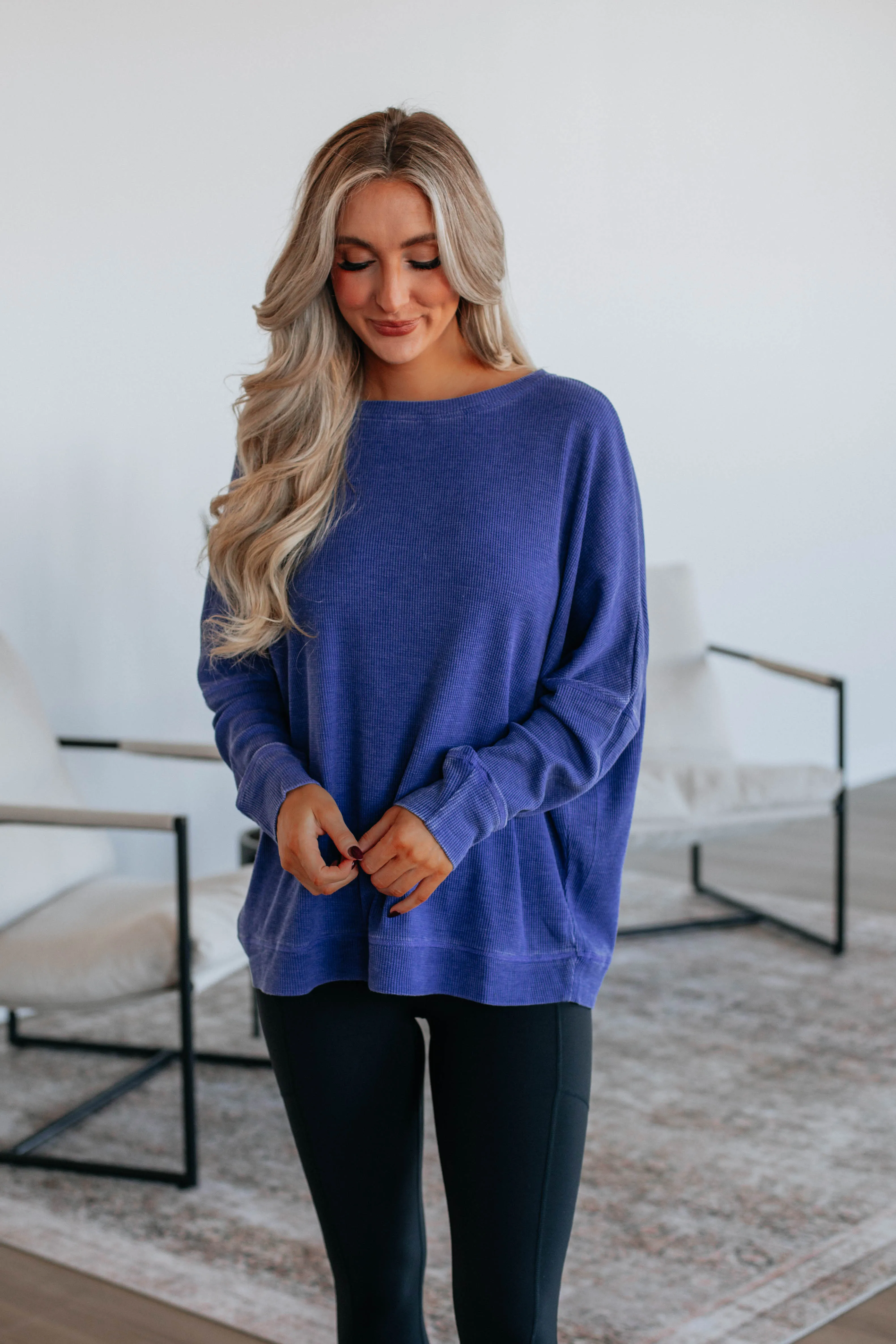 Breah Waffle Knit Top - Indigo sold by Wild Oak Boutique product image thumbnail 4