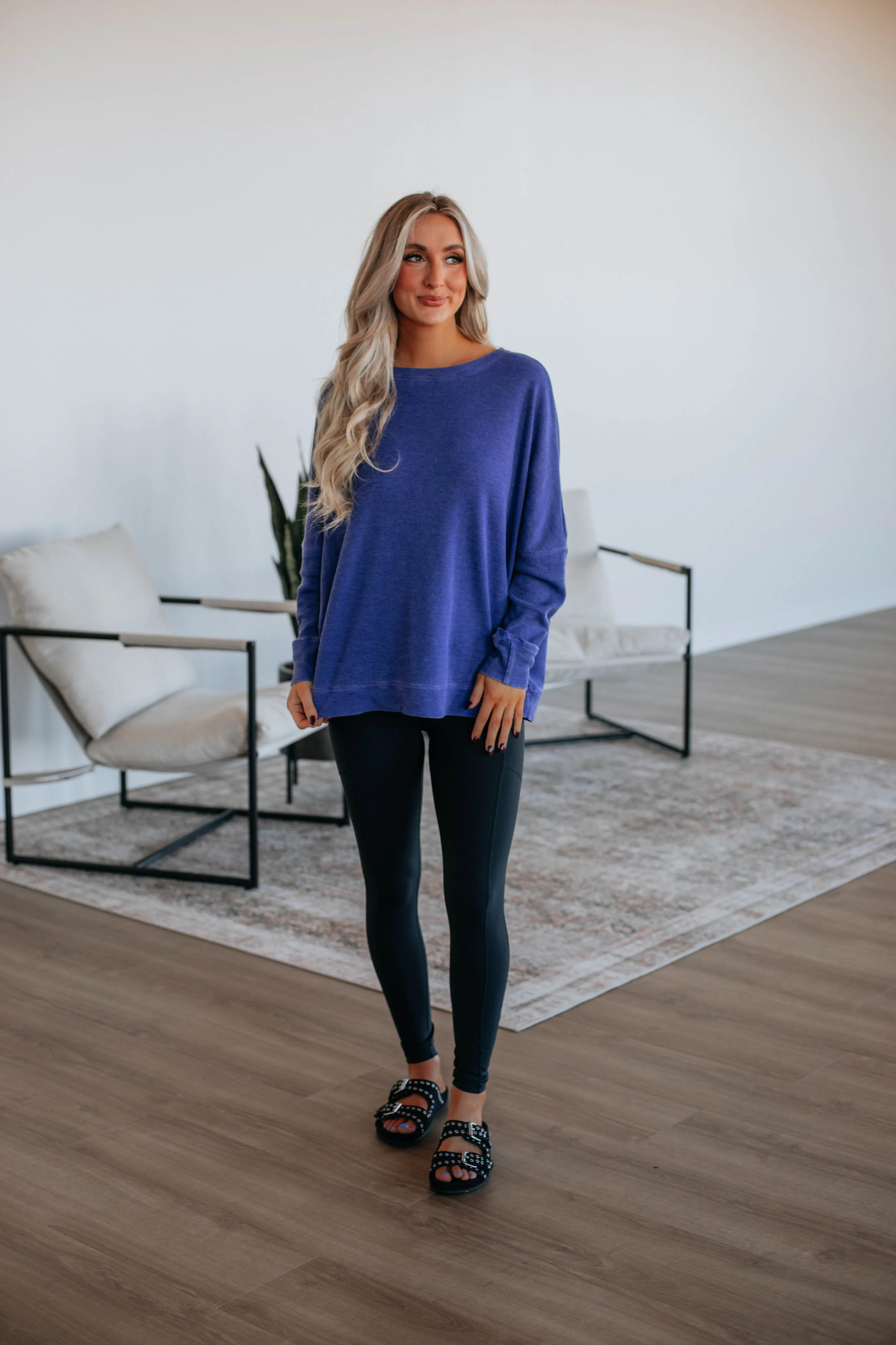 Breah Waffle Knit Top - Indigo sold by Wild Oak Boutique product image thumbnail 3