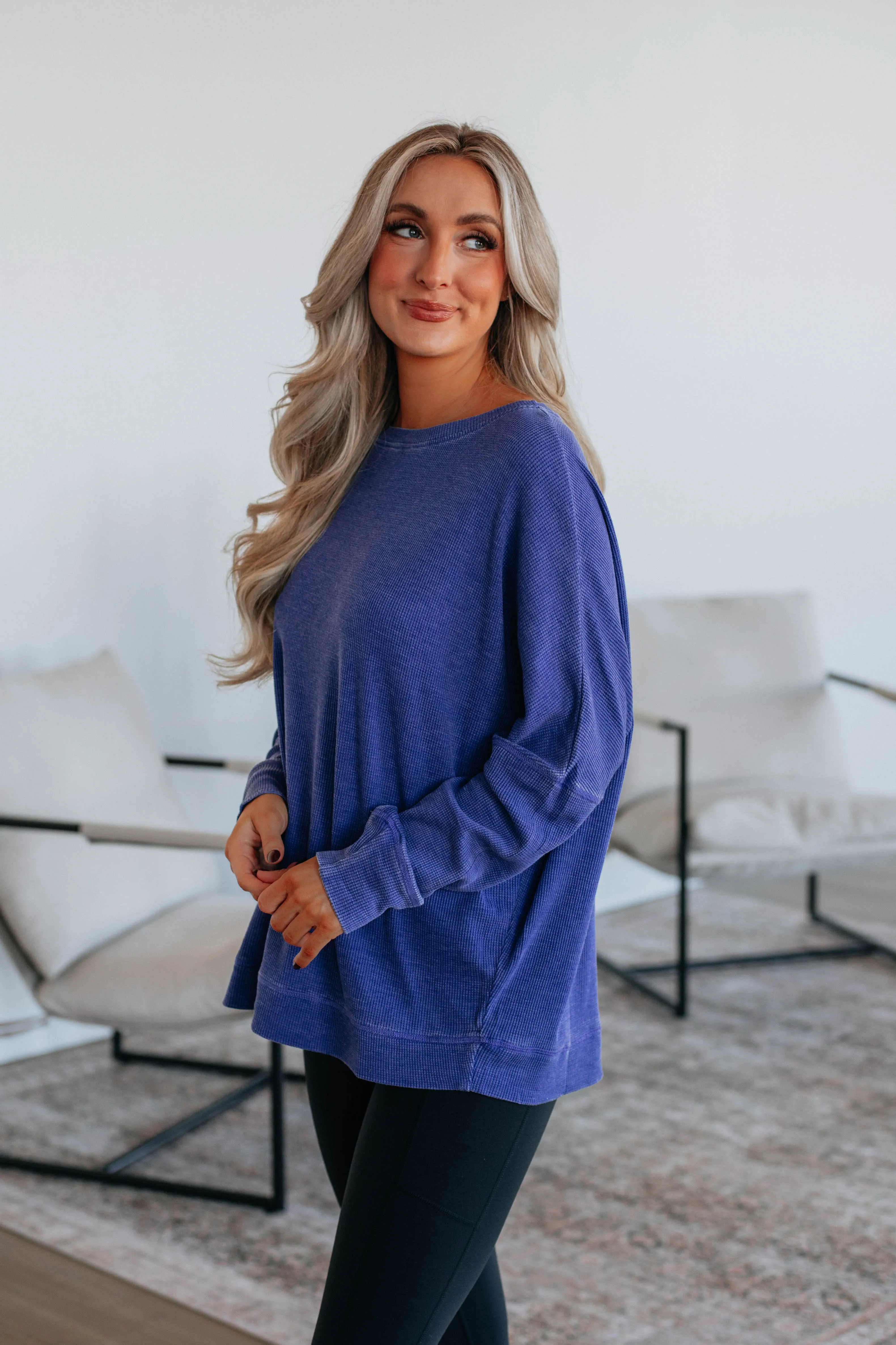 Breah Waffle Knit Top - Indigo sold by Wild Oak Boutique product image thumbnail 2