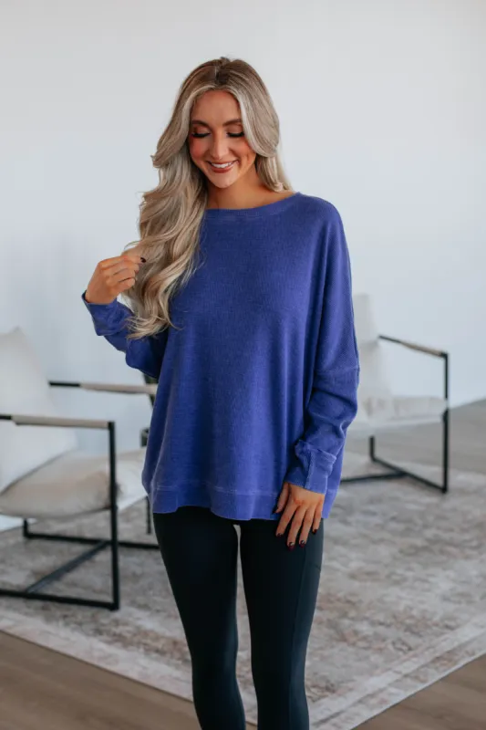 Breah Waffle Knit Top - Indigo sold by Wild Oak Boutique
