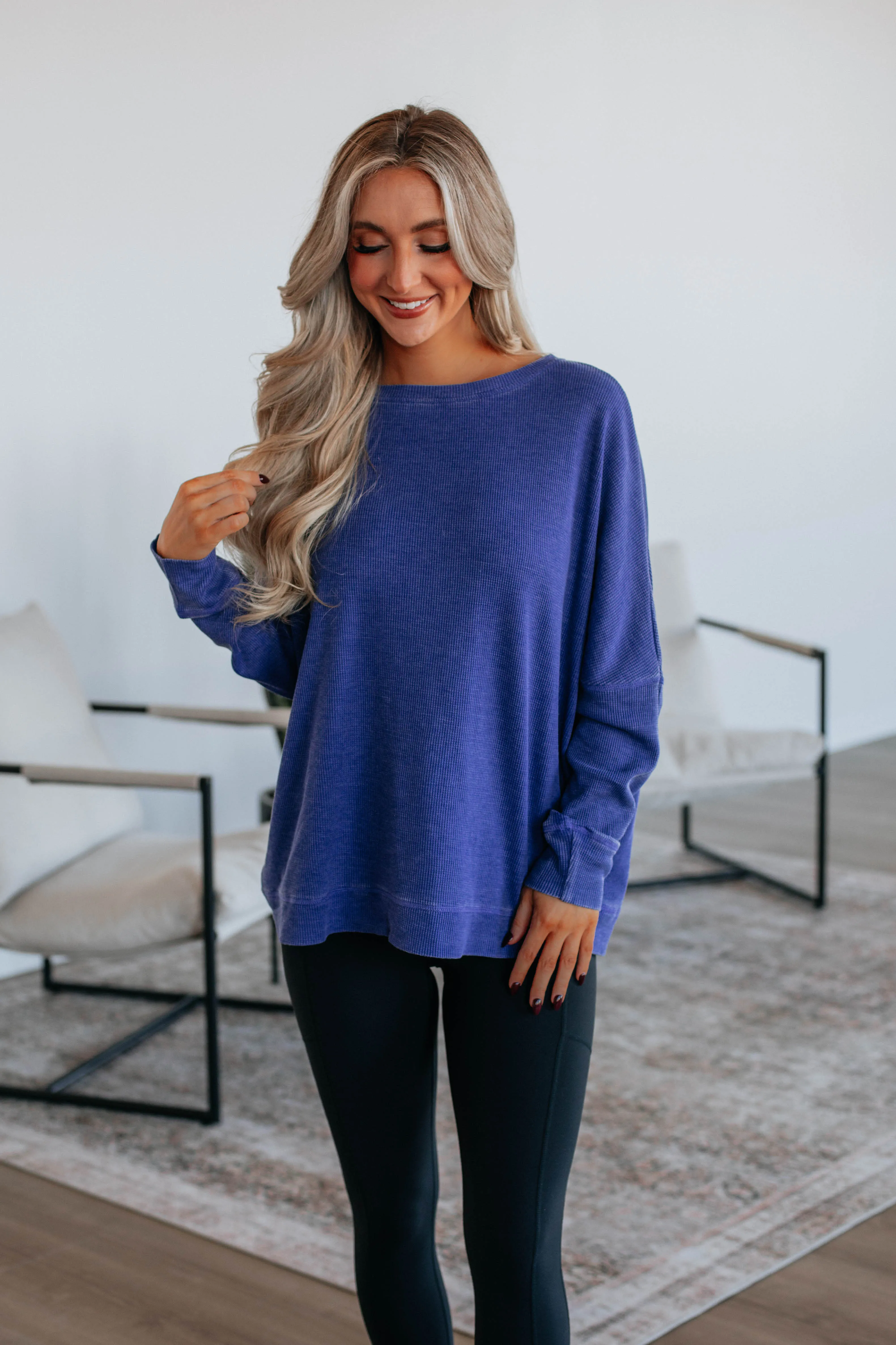 Breah Waffle Knit Top - Indigo sold by Wild Oak Boutique
