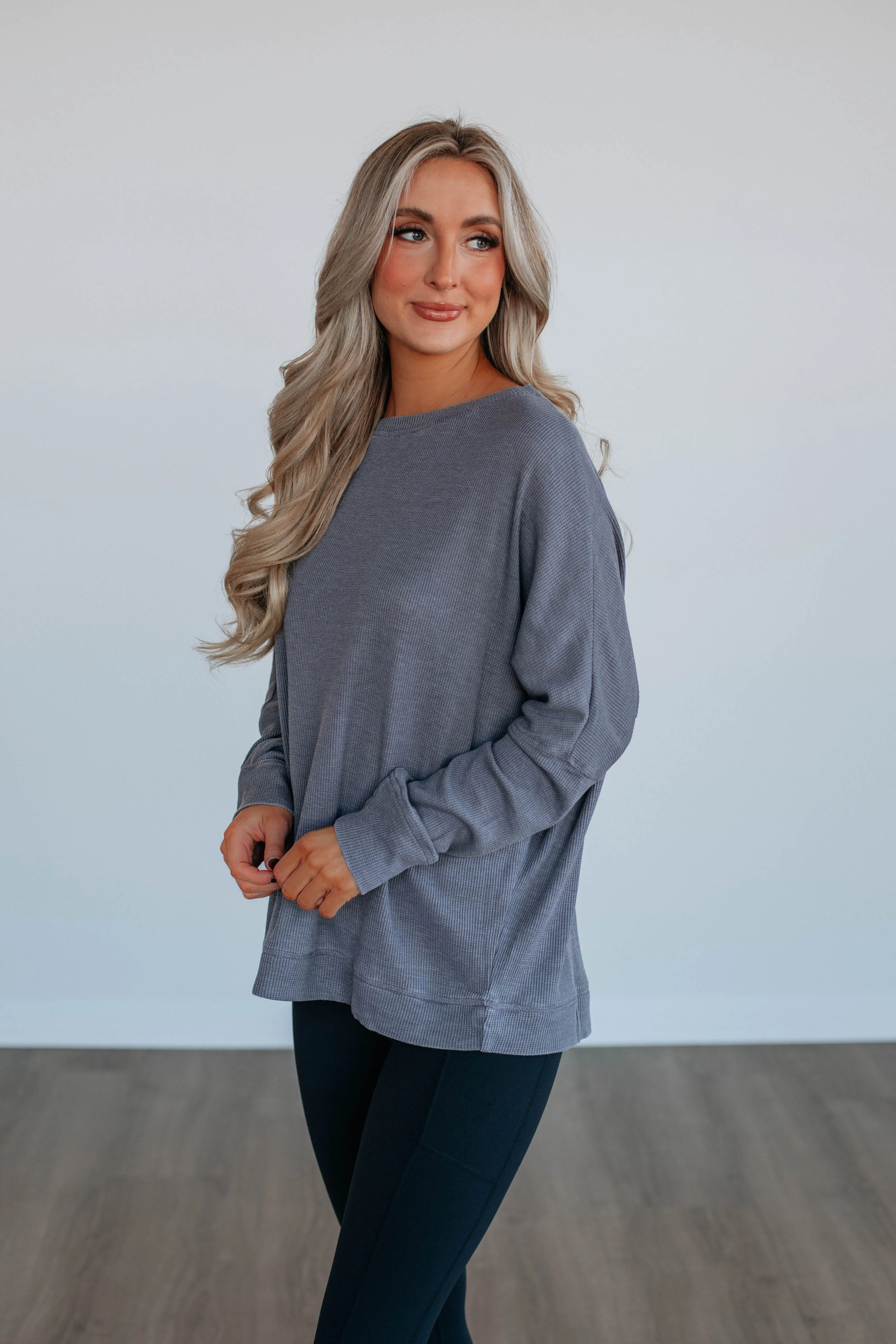 Breah Waffle Knit Top - Dove sold by Wild Oak Boutique product image thumbnail 2