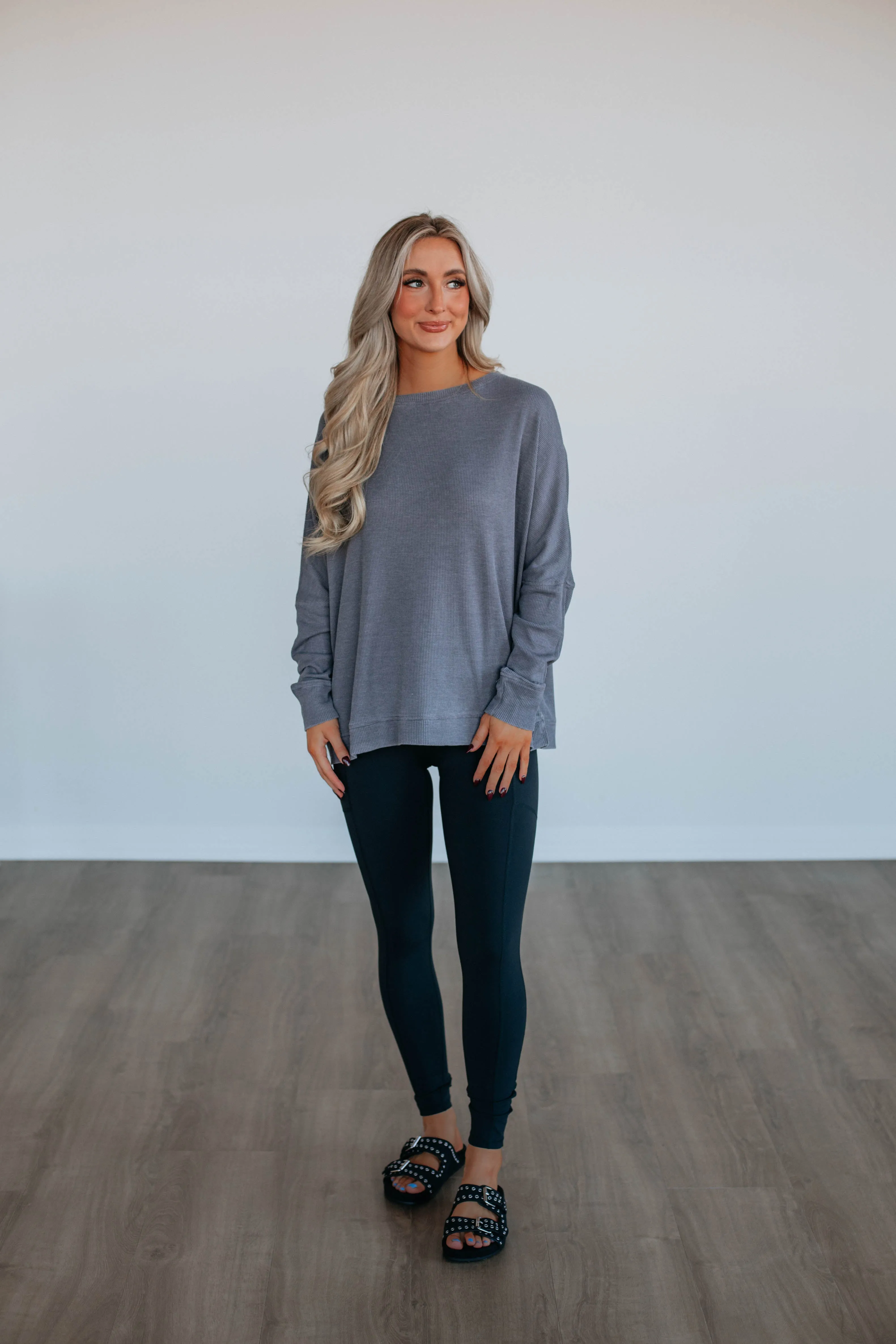 Breah Waffle Knit Top - Dove sold by Wild Oak Boutique product image thumbnail 3