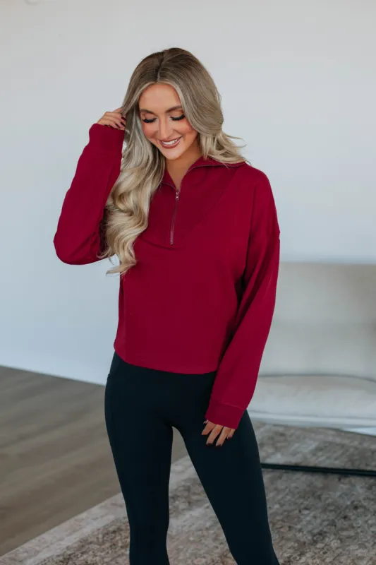 Tova Half-Zip Pullover - Crimson made by Wild Oak Boutique