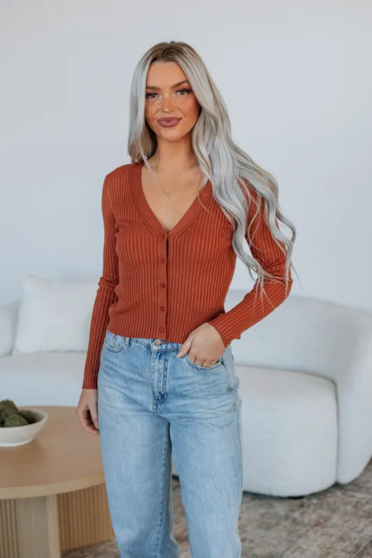 Lynsie Ribbed Cardigan - Rust sold by Wild Oak Boutique