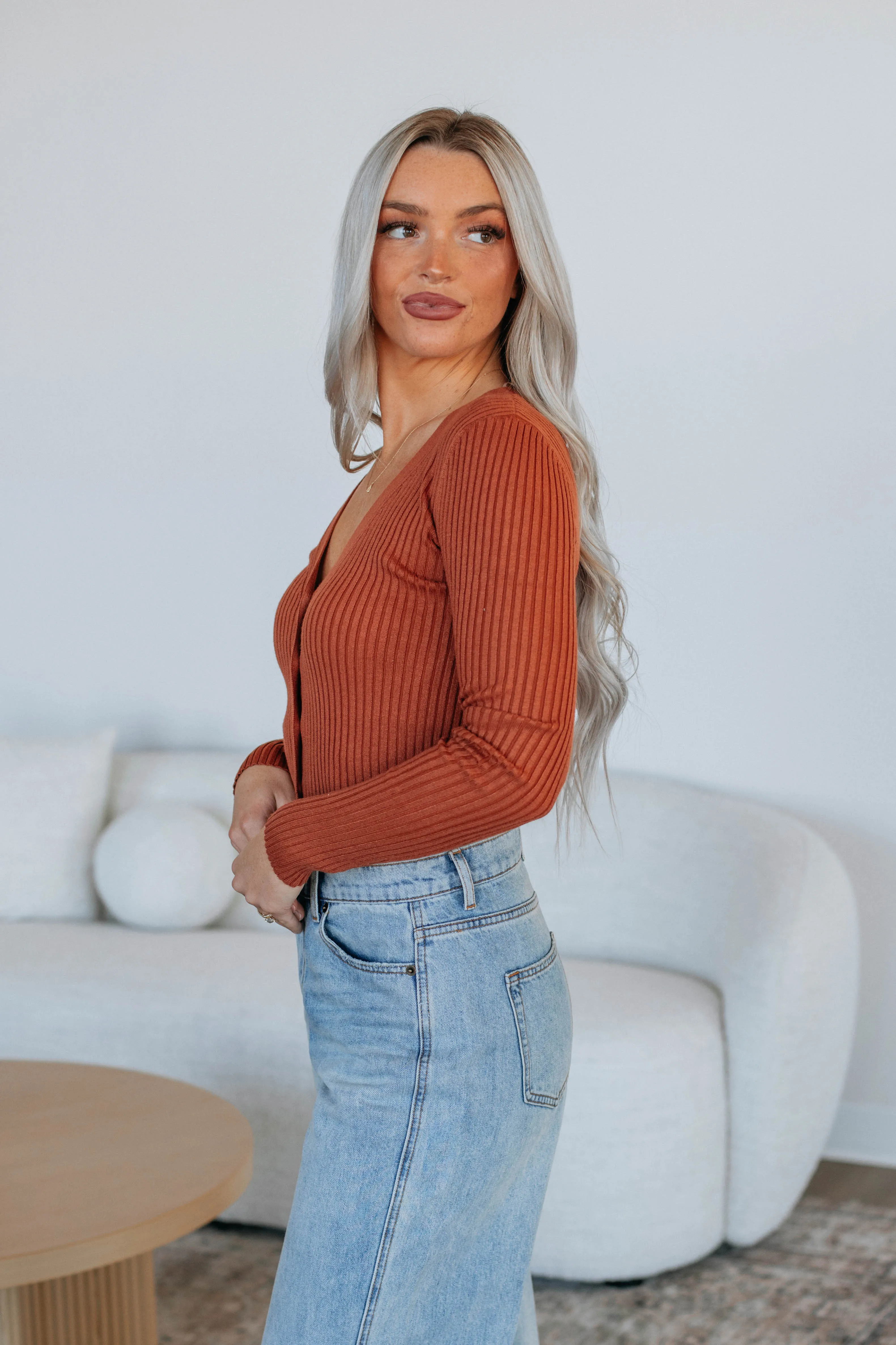 Lynsie Ribbed Cardigan - Rust sold by Wild Oak Boutique product image thumbnail 3