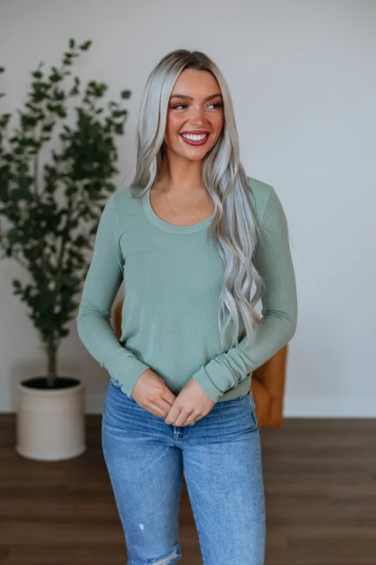 Karigan Ribbed Top - Sage sold by Wild Oak Boutique