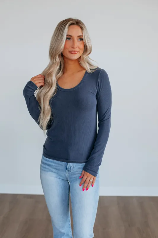 Karigan Ribbed Top - Navy sold by Wild Oak Boutique