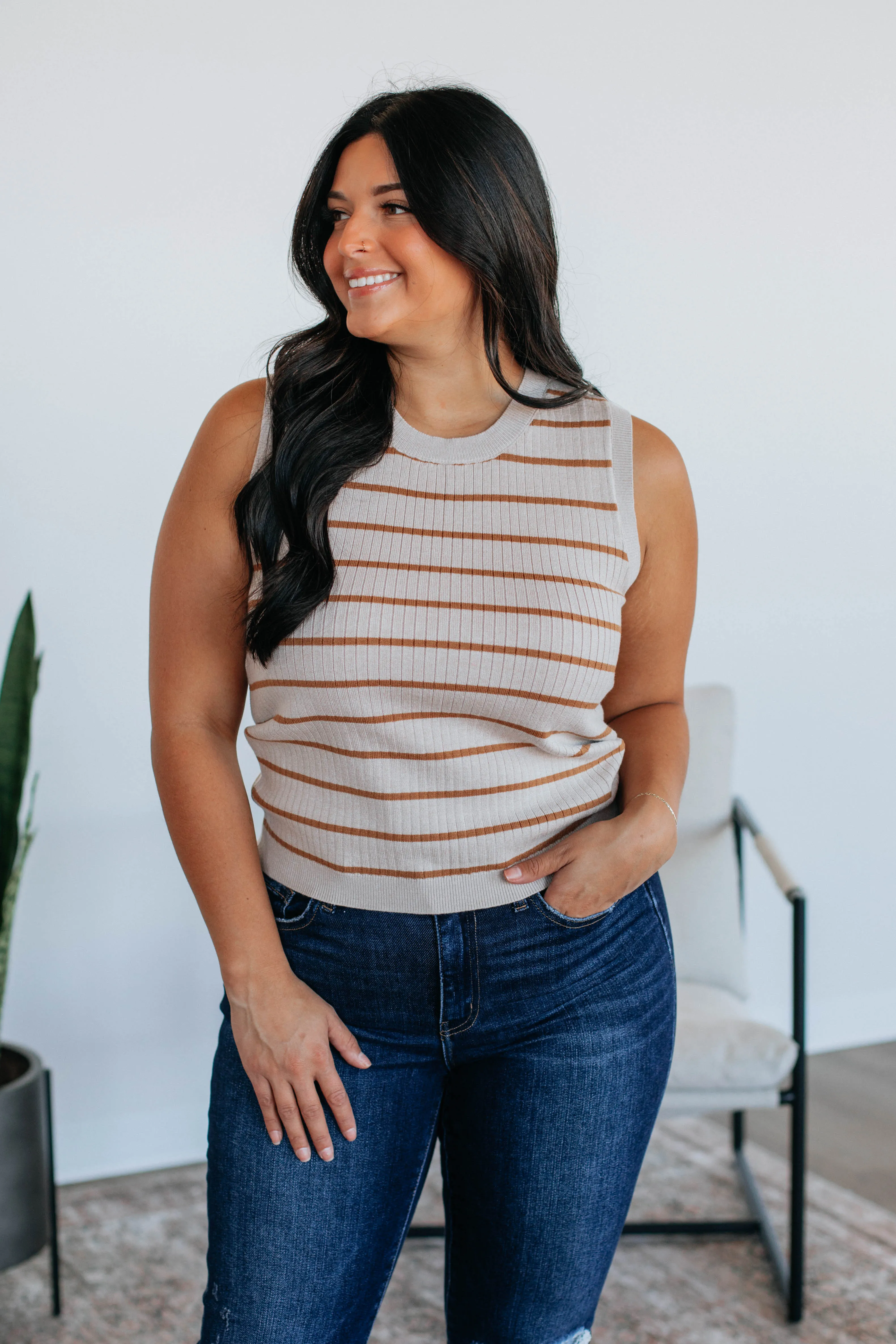 Alanis Striped Tank - Latte sold by Wild Oak Boutique product image thumbnail 4