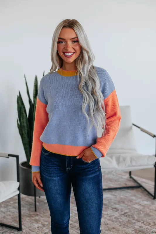 Casa Colorblock Sweater - Dusty Blue made by By Together