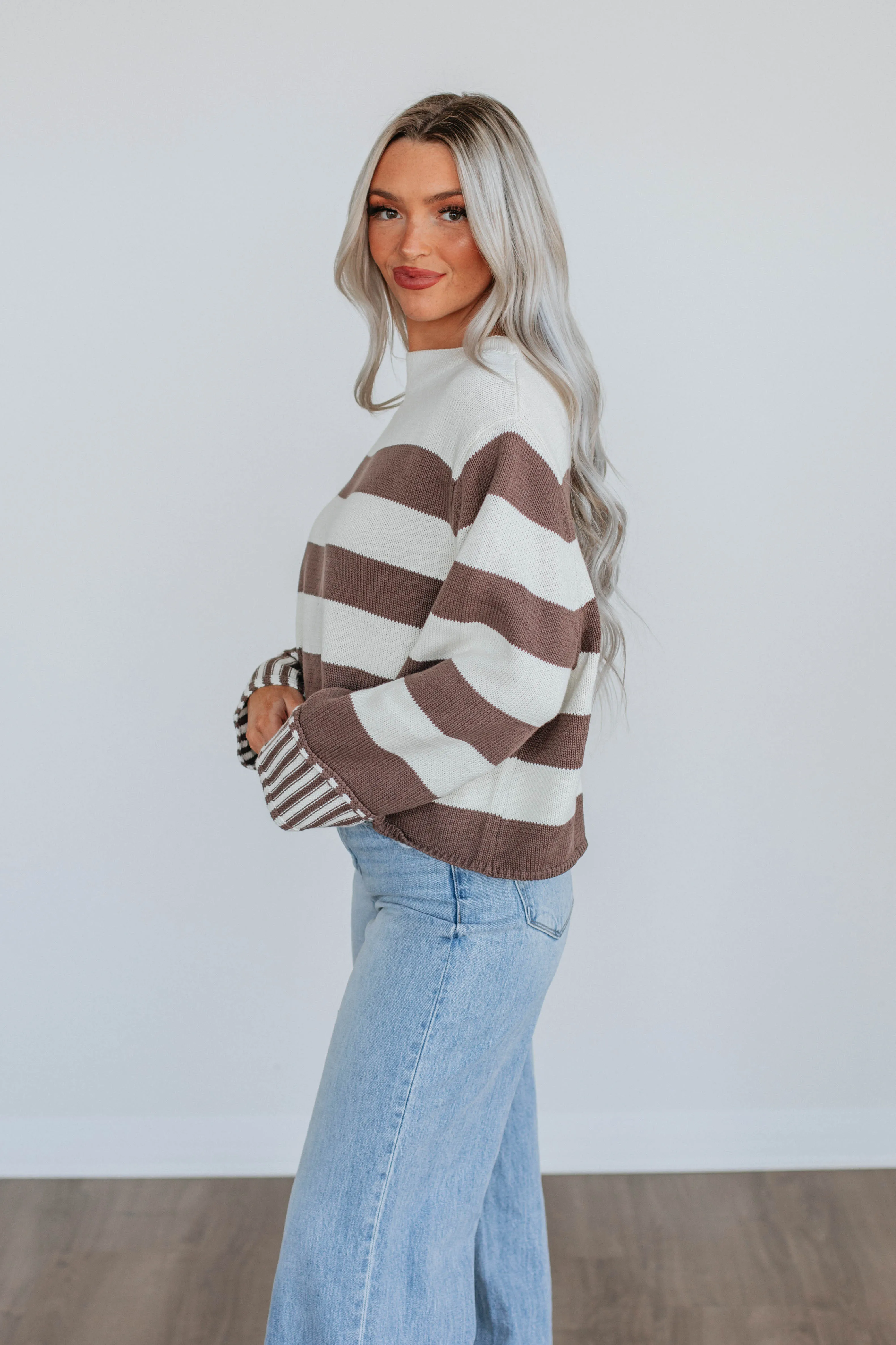 Candyce Striped Sweater - Chocolate sold by Wild Oak Boutique product image thumbnail 4