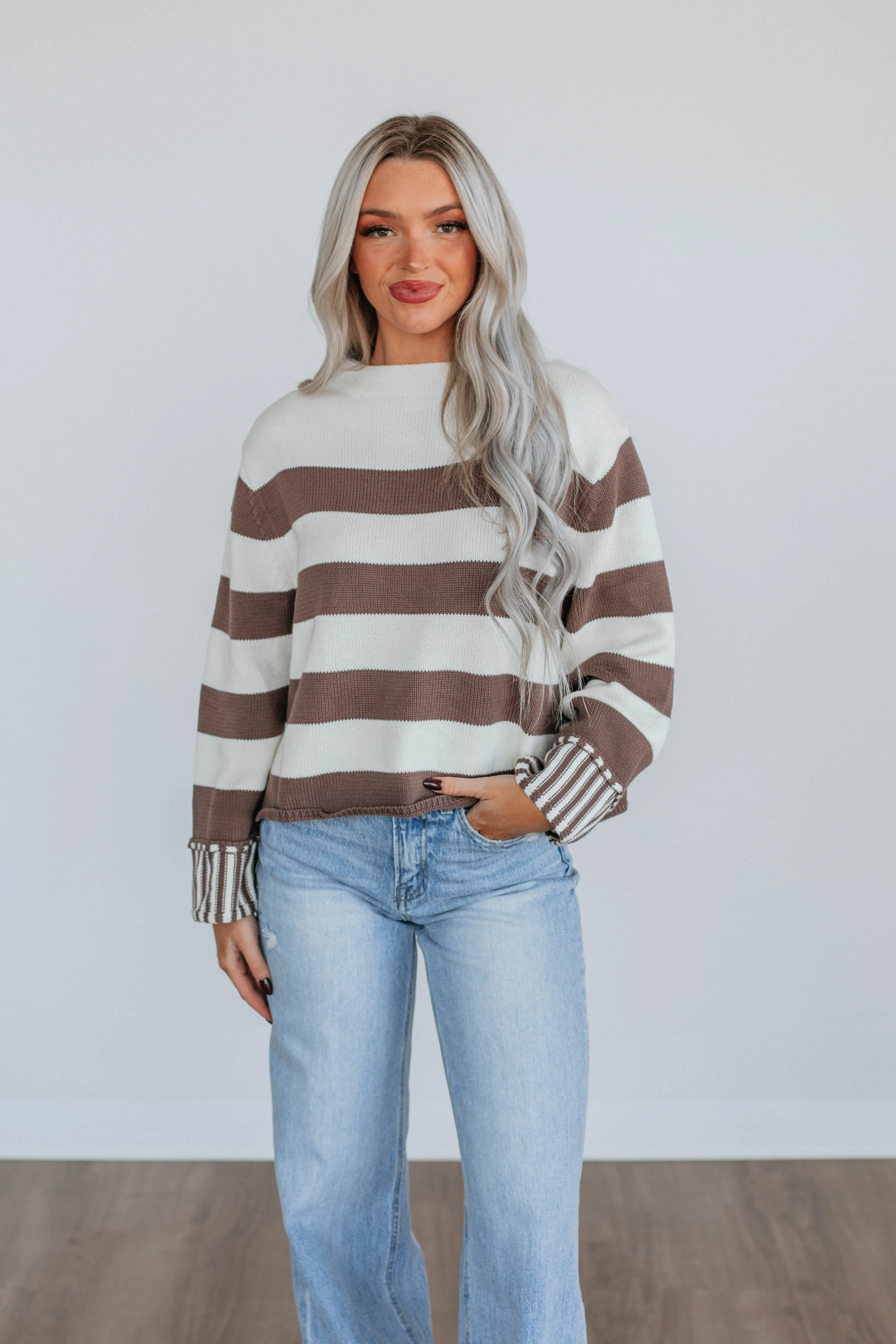 Candyce Striped Sweater - Chocolate sold by Wild Oak Boutique