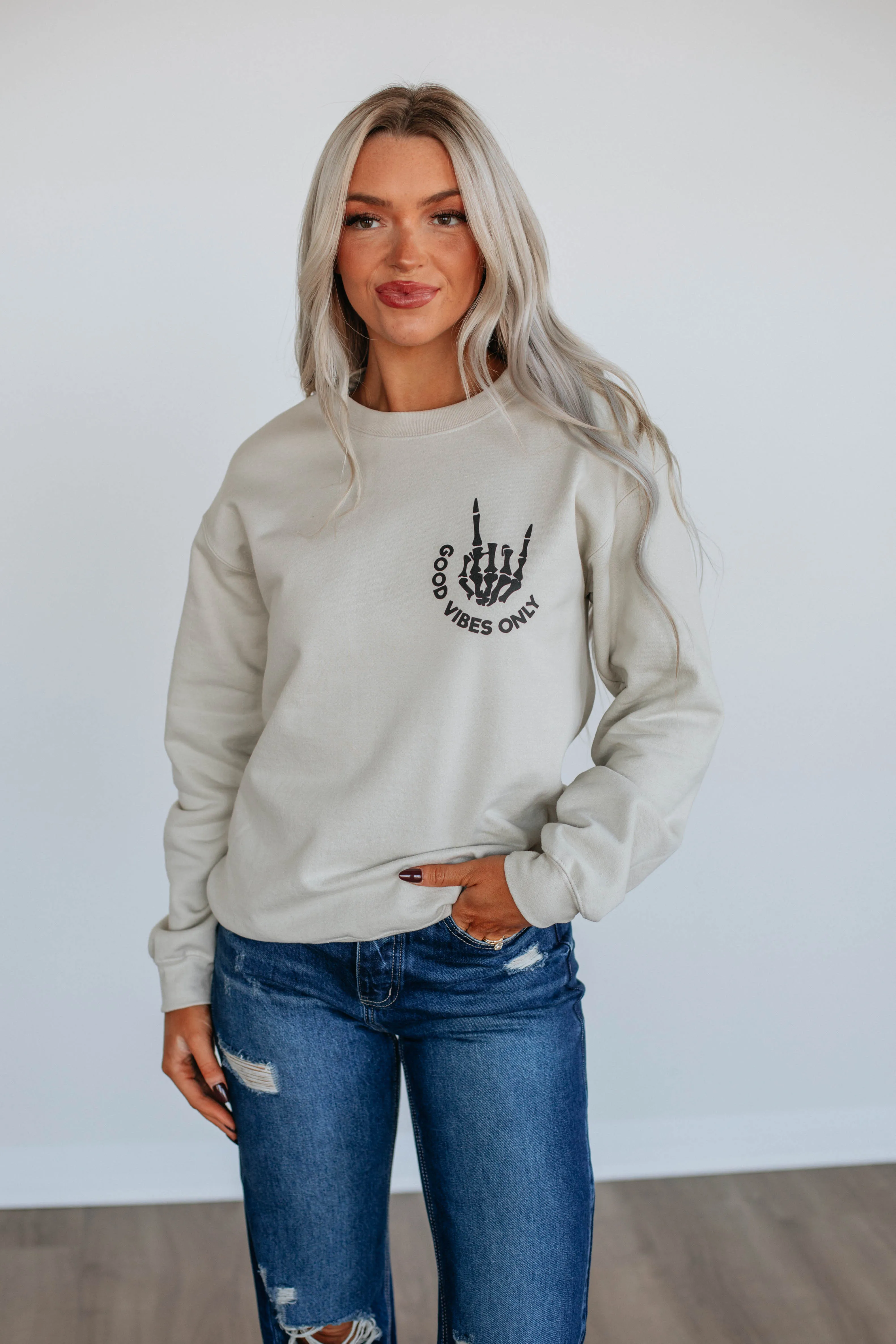 Good Vibes Only Crewneck sold by Wild Oak Boutique