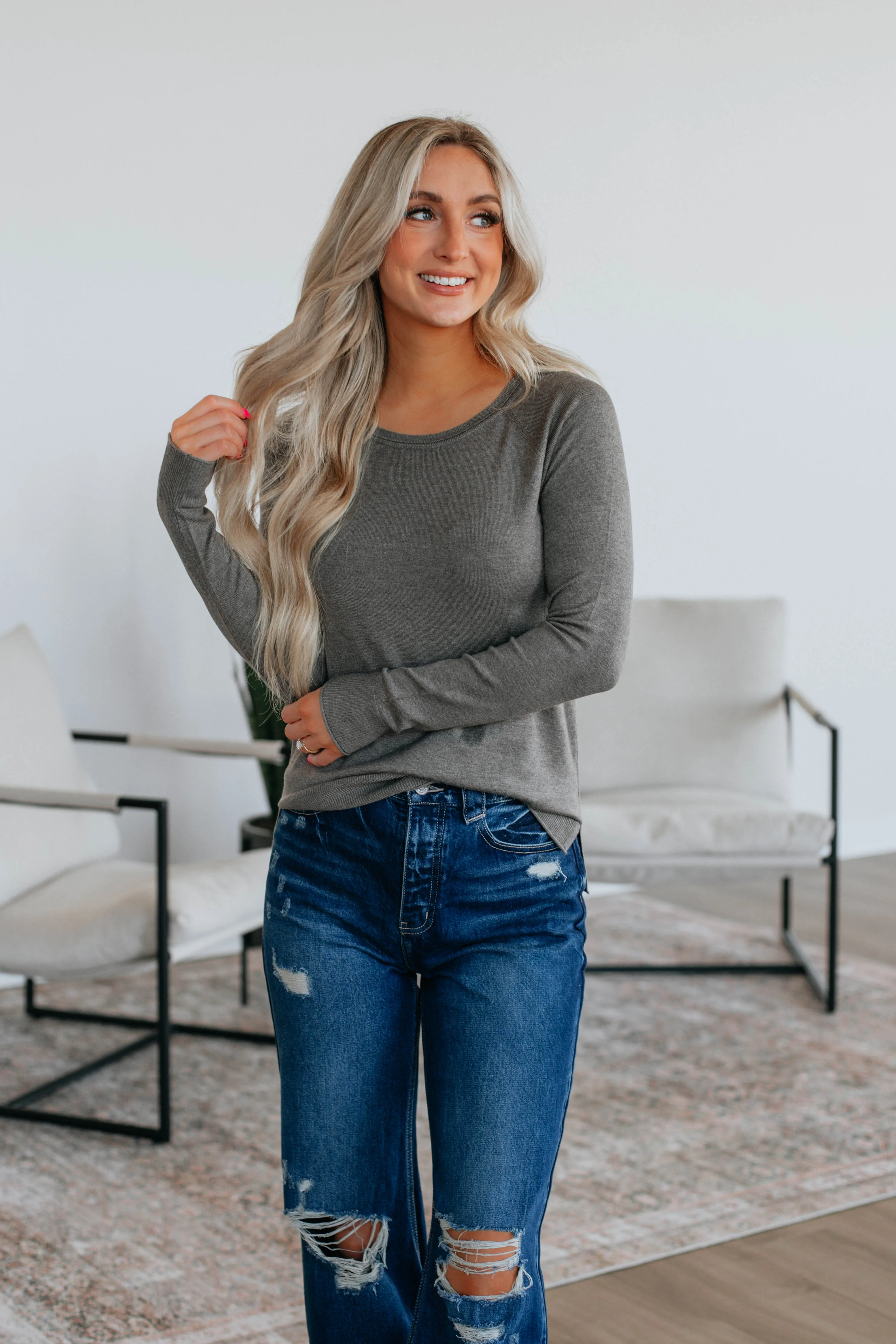 Anneke Long Sleeve Top - Smoke sold by Wild Oak Boutique